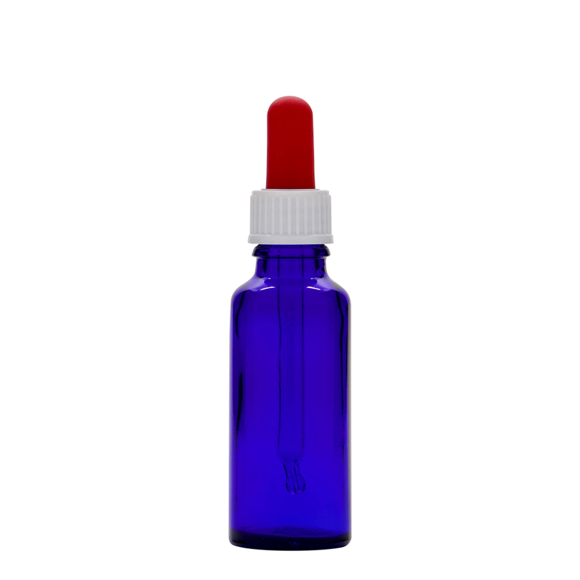 Flacon compte-gouttes 30 ml Médical, verre, bleu roi-rouge, ouverture : DIN 18 Flacon compte-gouttes 30 ml Médical, verre, bleu roi-rouge, ouverture : DIN 18