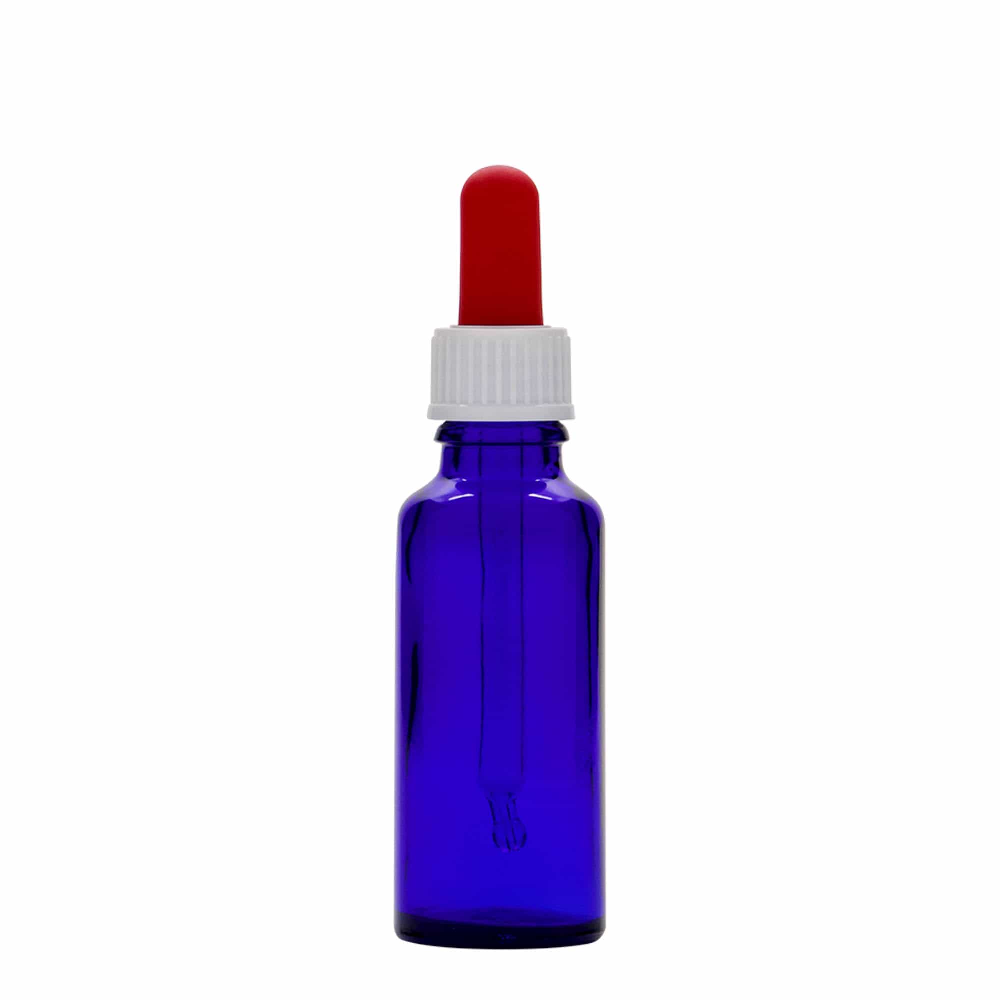 Flacon compte-gouttes 30 ml Médical, verre, bleu roi-rouge, ouverture : DIN 18