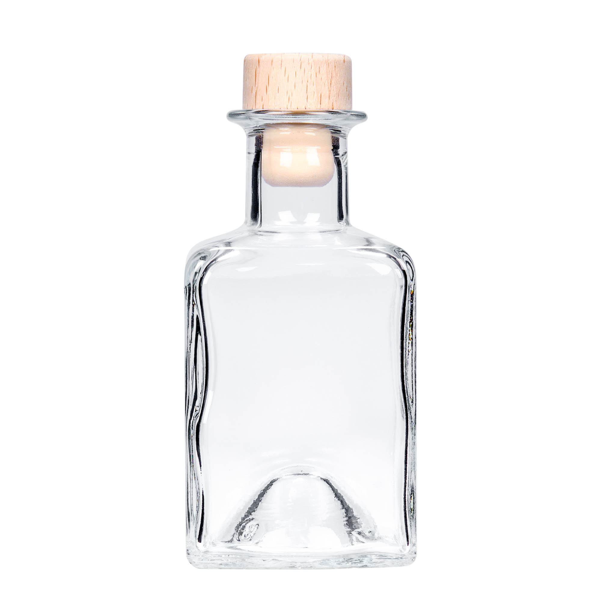 Flacon en verre 200 ml 'Kubica', carré, ouverture : bouchon en liège
