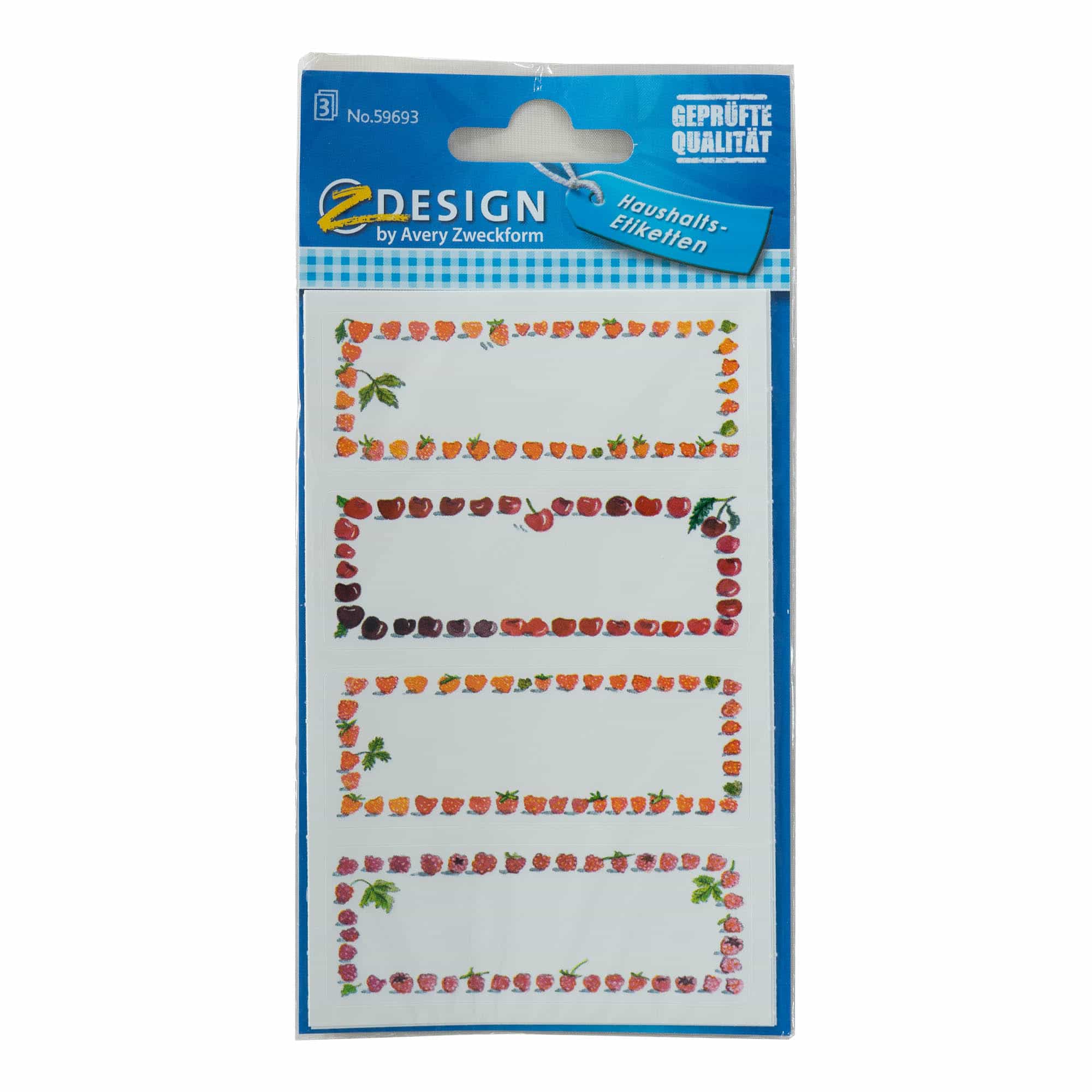 Étiquettes Zweckform « Cadre fruit », rectangulaires, papier, multicolores