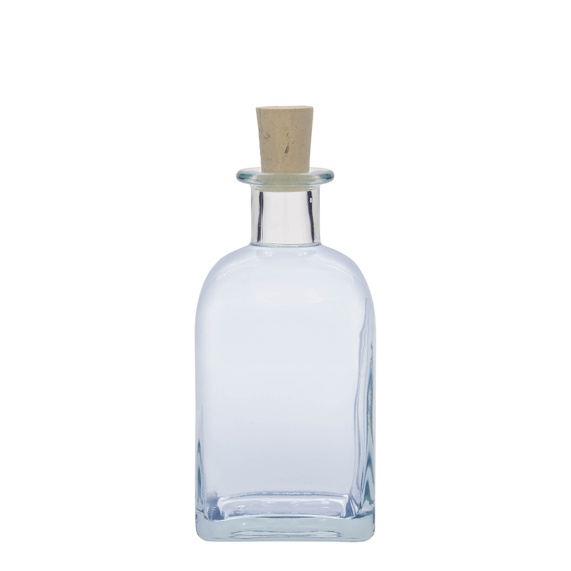 Bouteille en verre 350 ml Apotheker Carré, carrée, ouverture : bouchon en liège Bouteille en verre 350 ml Apotheker Carré, carrée, ouverture : bouchon en liège