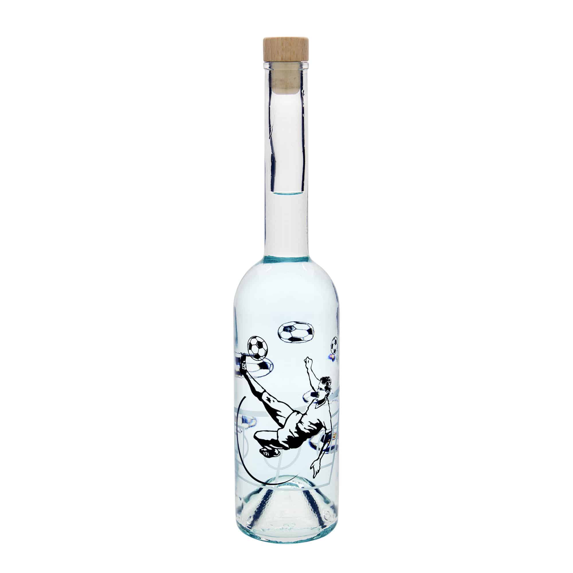 Bouteille en verre 500 ml « Opera », motif : joueur de football, ouverture : bouchon en liège