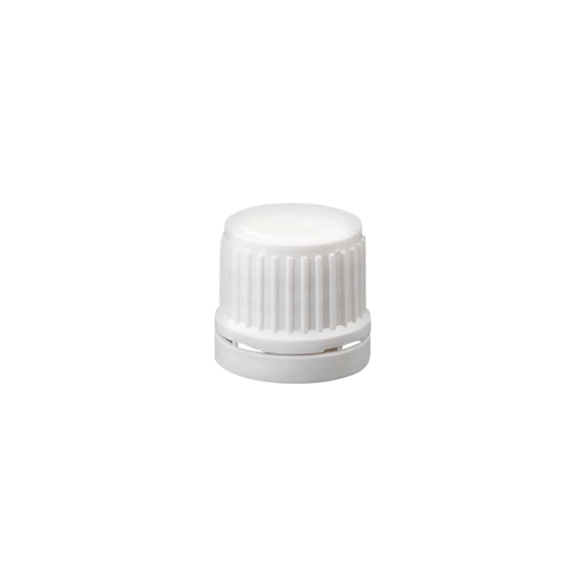 Bouchon à vis avec fermeture d« originalité, plastique PE, blanc, pour ouverture : DIN 18
