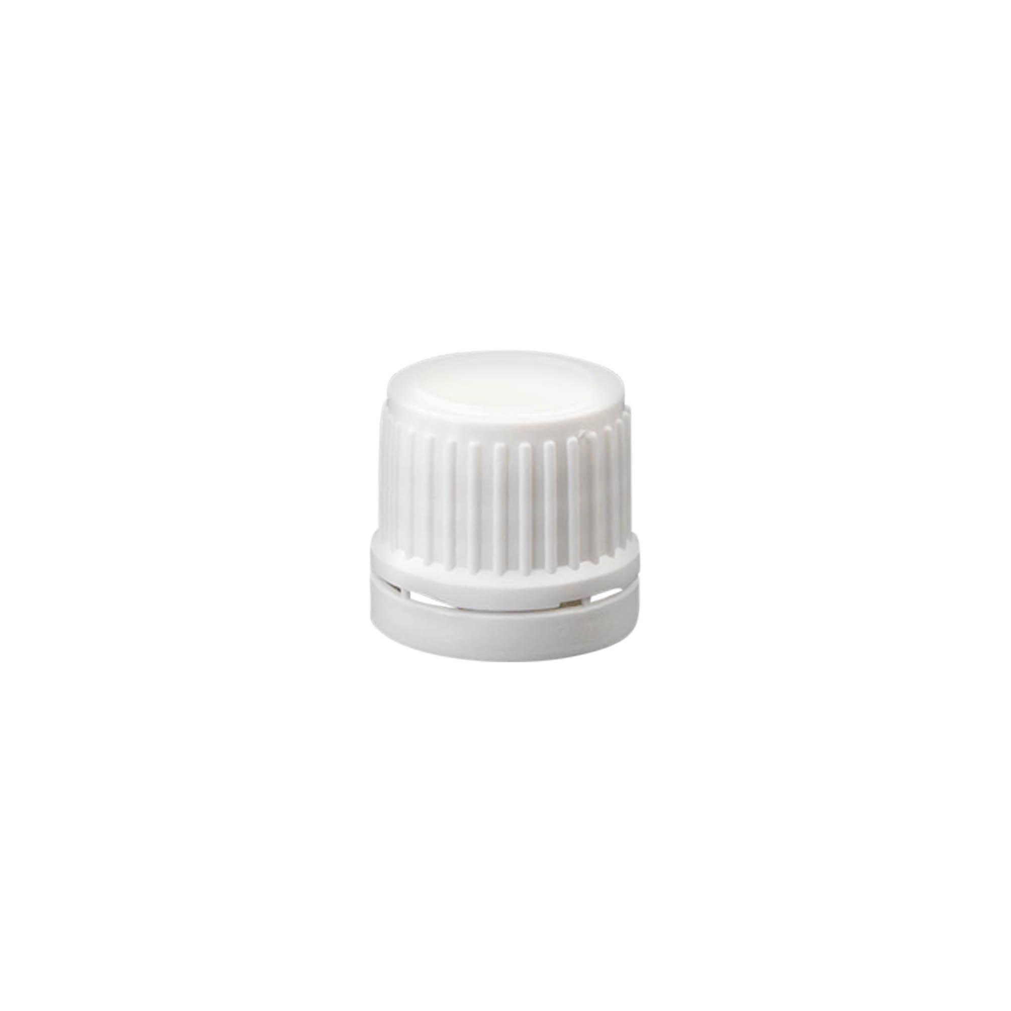 Bouchon à vis avec fermeture d« originalité, plastique PE, blanc, pour ouverture : DIN 18