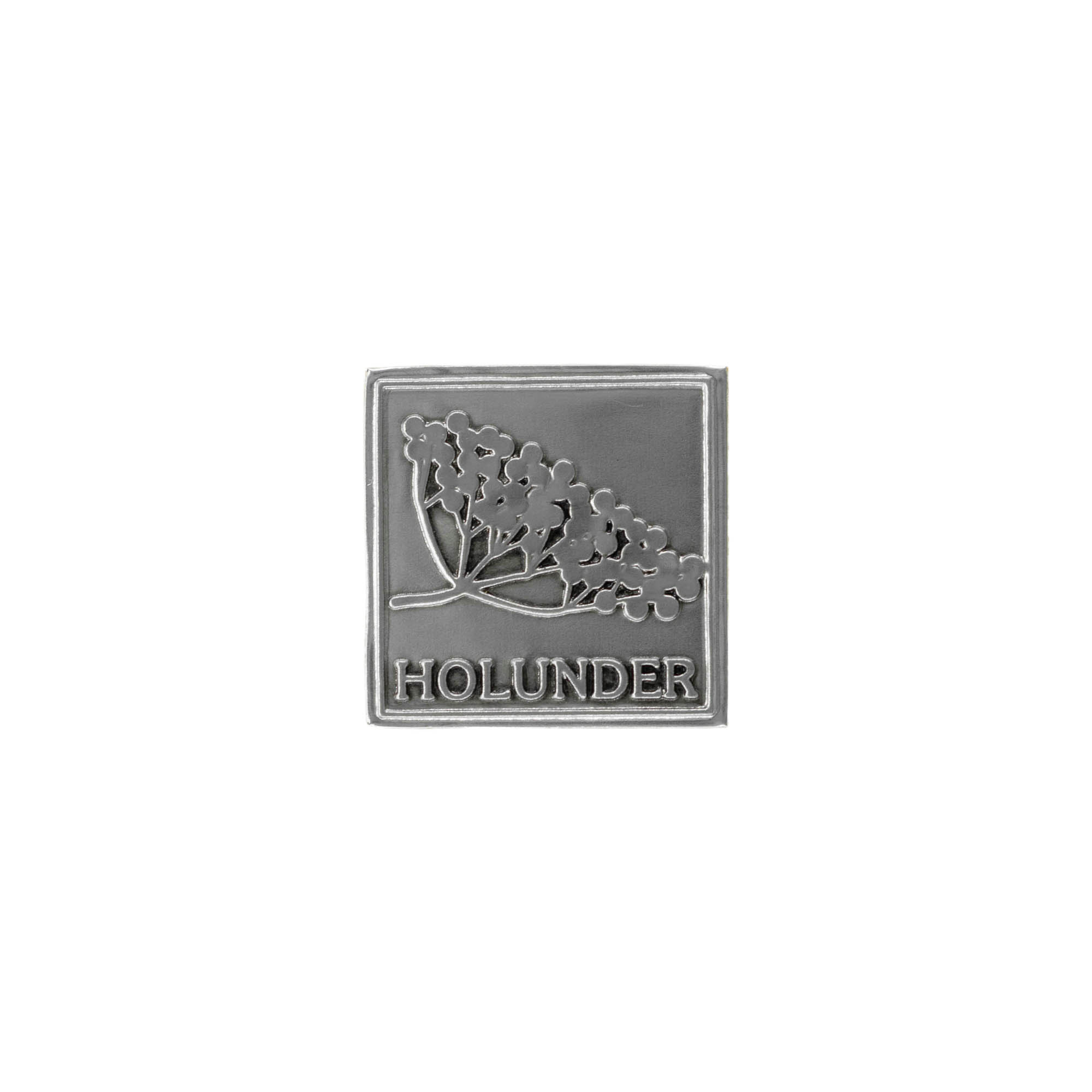 Étiquette en étain « Holunder », carrée, métal, argentée