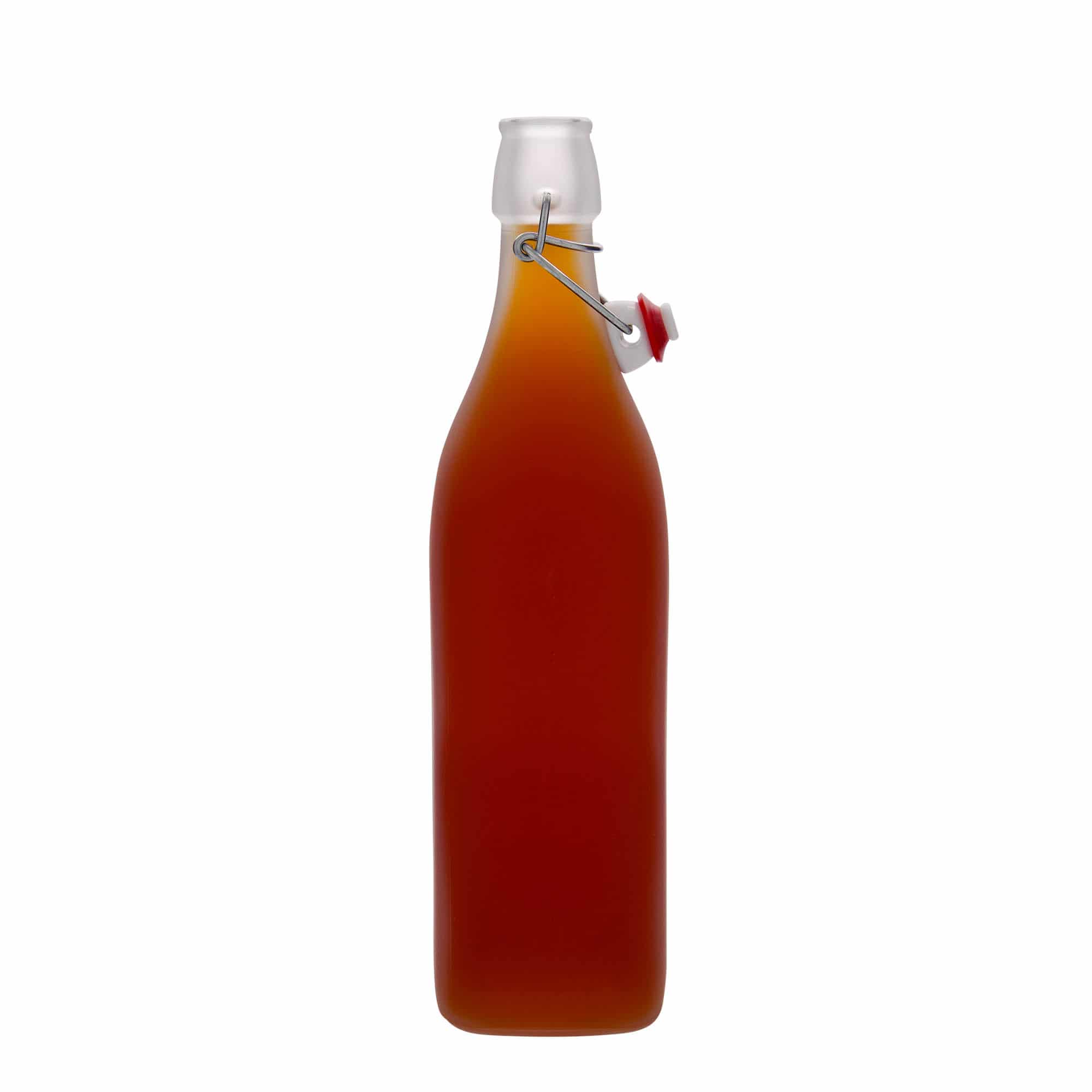 Bouteille en verre 1 000 ml 'Swing', carrée, blanche, bouchage: bouchon mécanique