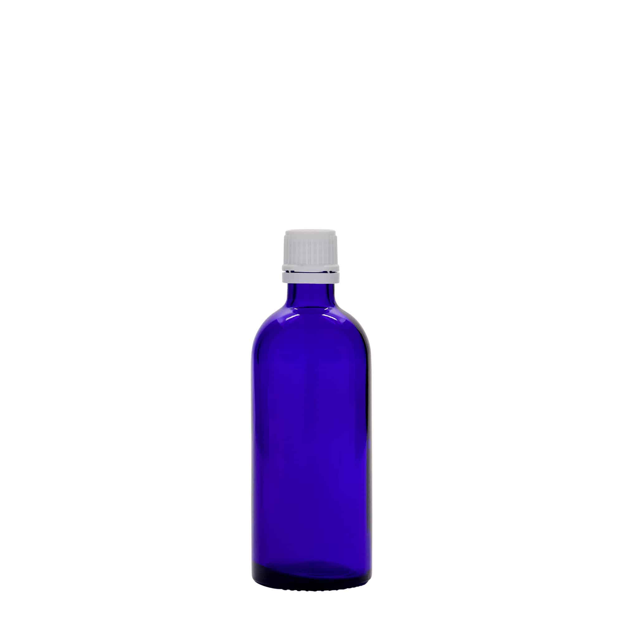 Flacon pharmaceutique 100 ml , verre, bleu roi, col : DIN 18