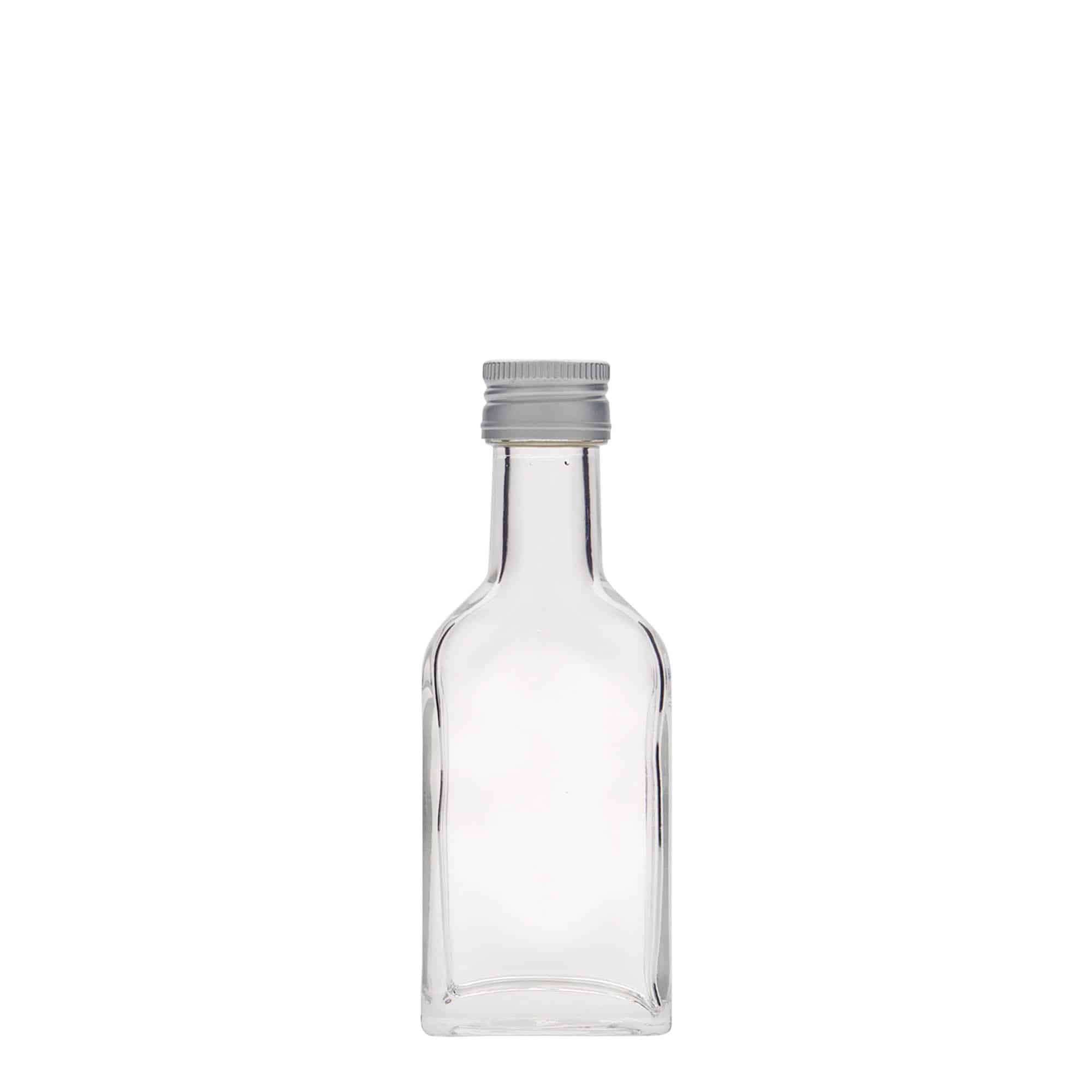 Flasque 40 ml à long cou, rectangulaire, verre, col : PP 22