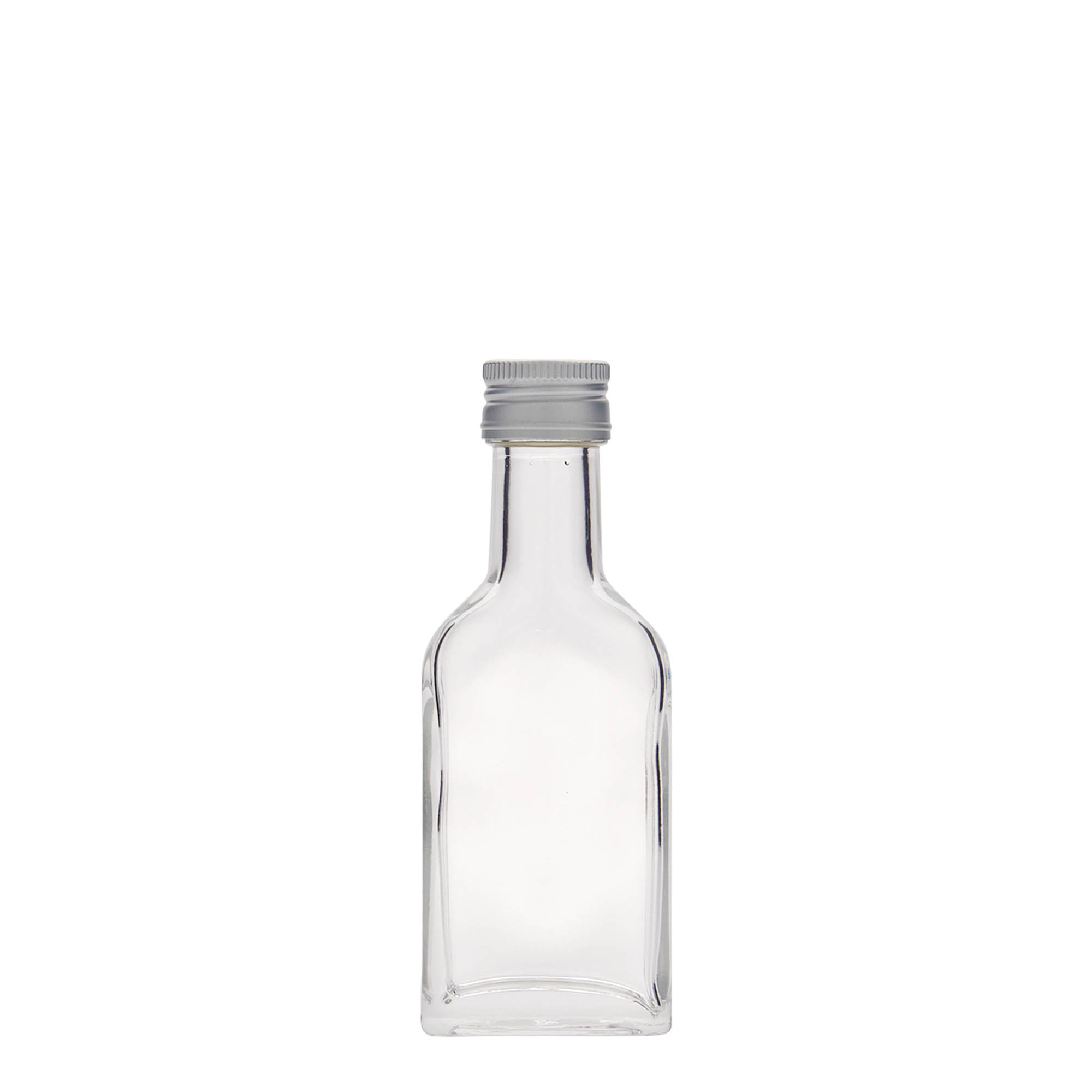 Flacon de poche 40 ml col long, rectangulaire, verre, ouverture : PP 22 Flacon de poche 40 ml col long, rectangulaire, verre, ouverture : PP 22