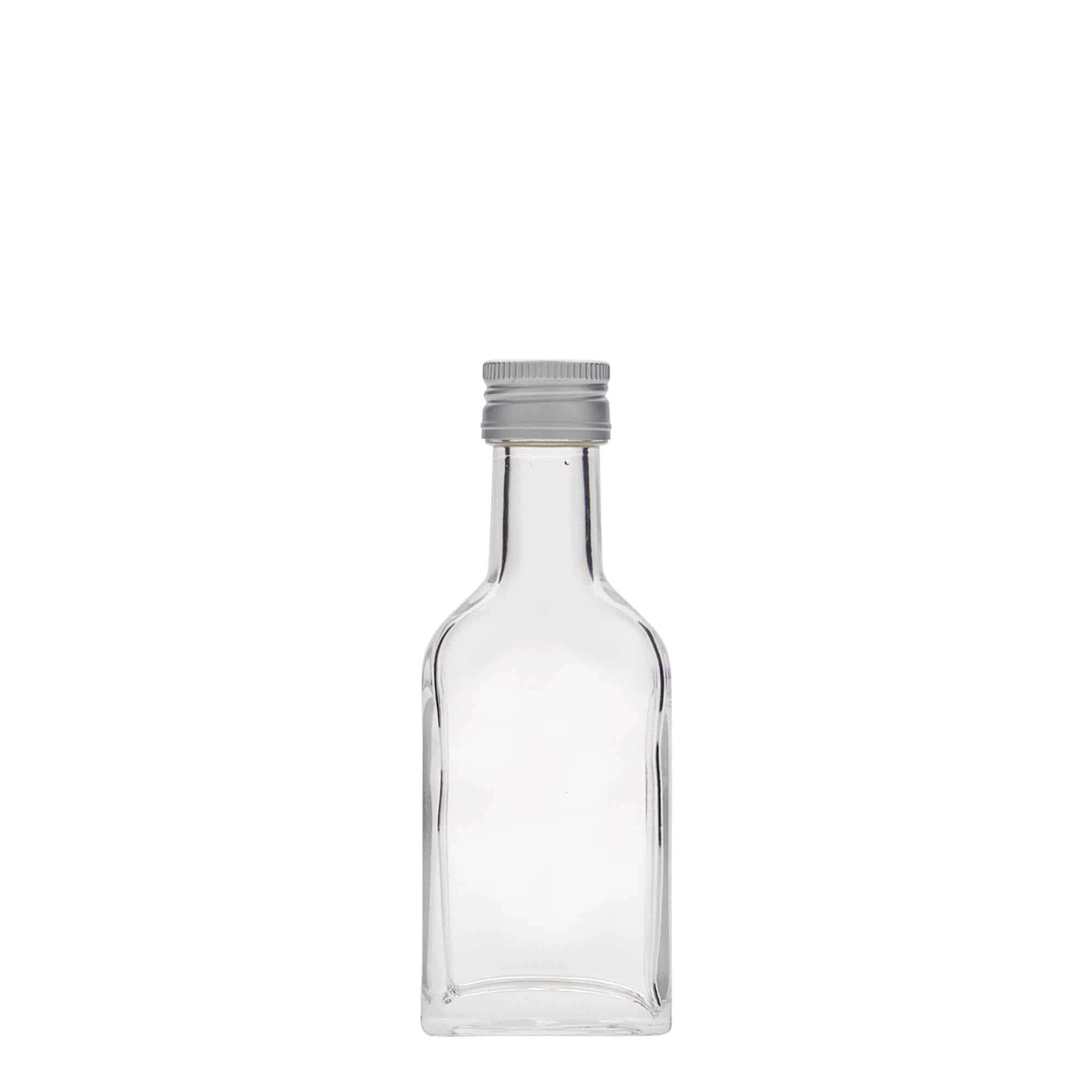 Flacon de poche 40 ml col long, rectangulaire, verre, ouverture : PP 22