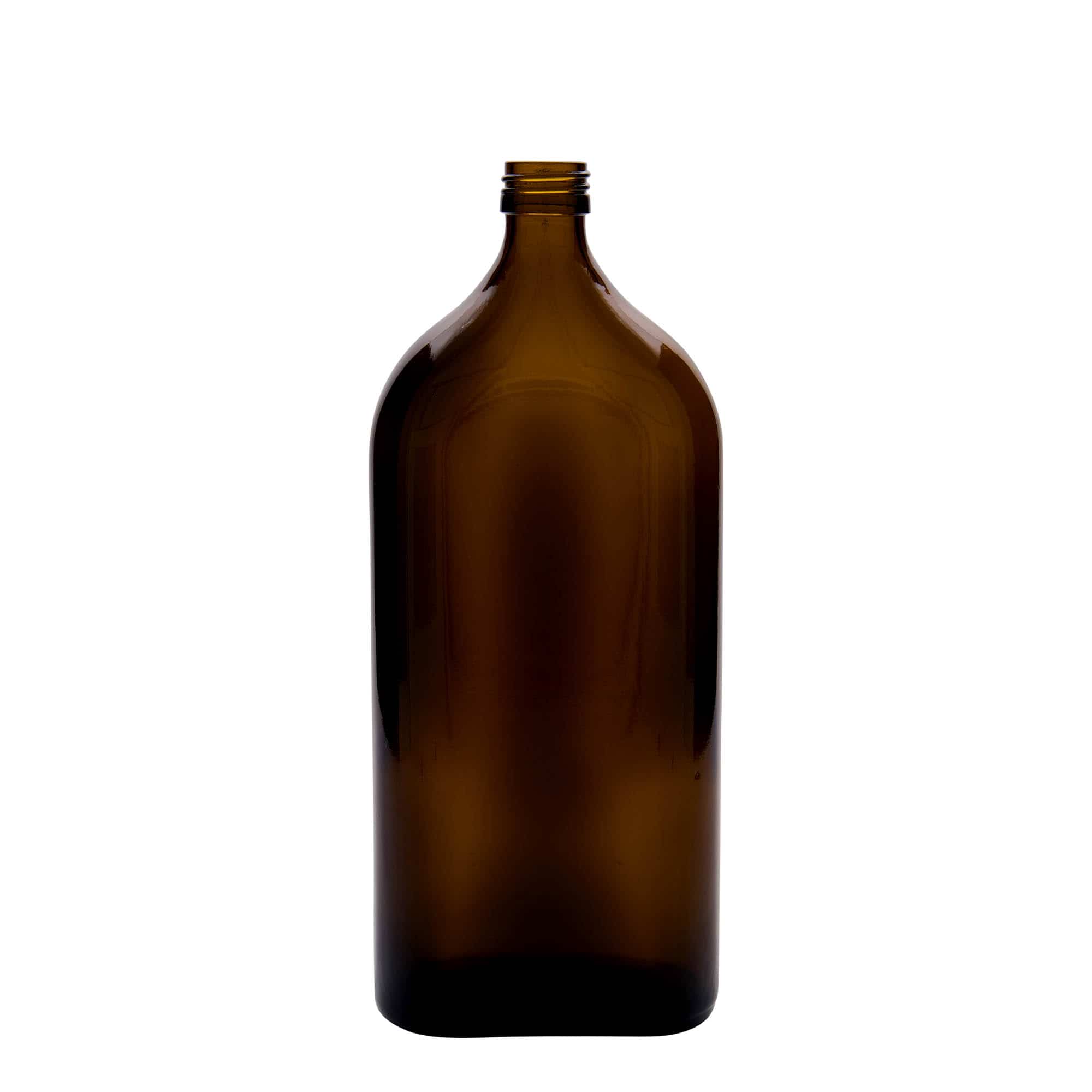 Flacon pharmaceutique Meplat 1 000 ml, ovale, verre, marron, col : PP 28