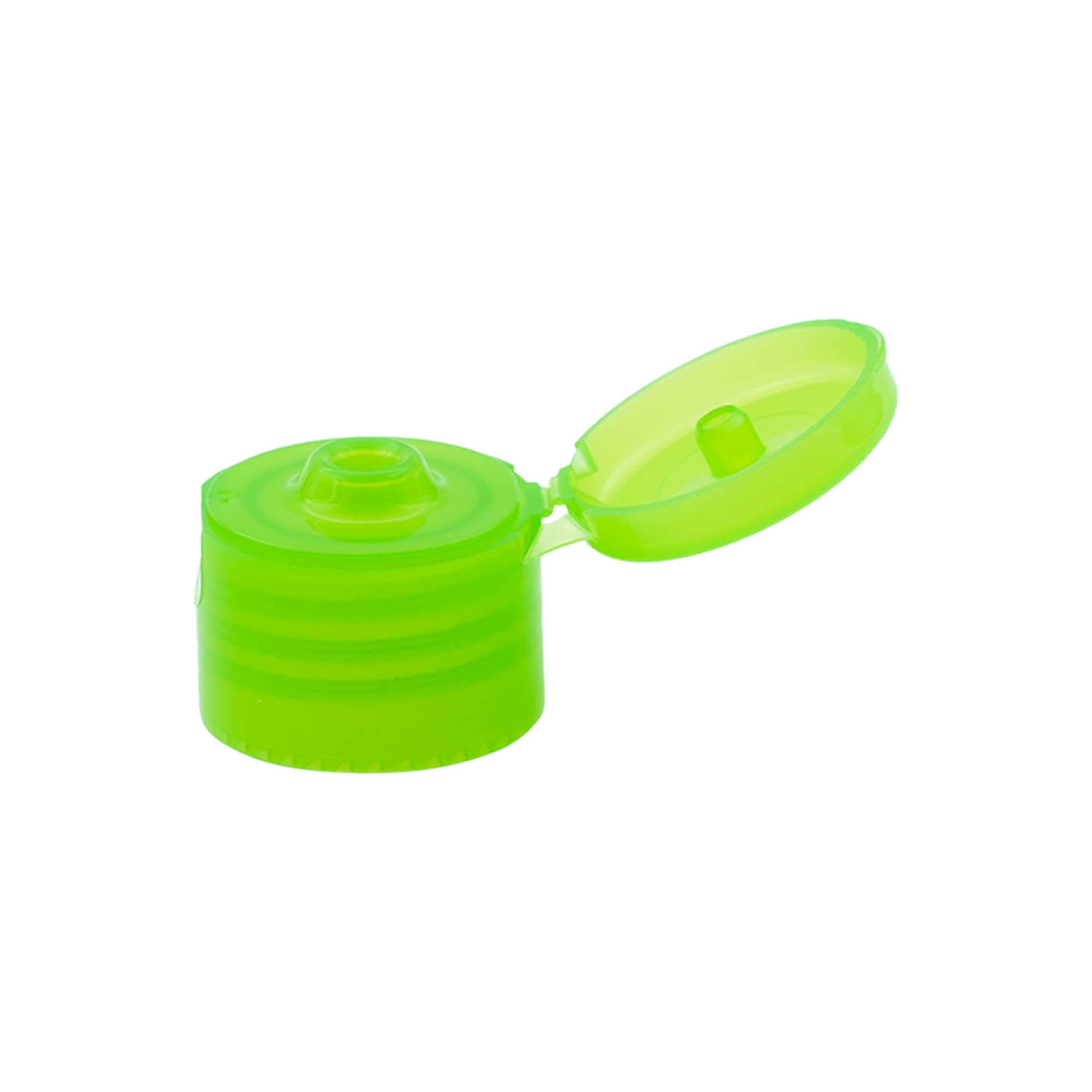 Bouchon à vis avec charnière à bascule, plastique PP, vert, pour ouverture : 24/410 Bouchon à vis avec charnière à bascule, plastique PP, vert, pour ouverture : 24/410