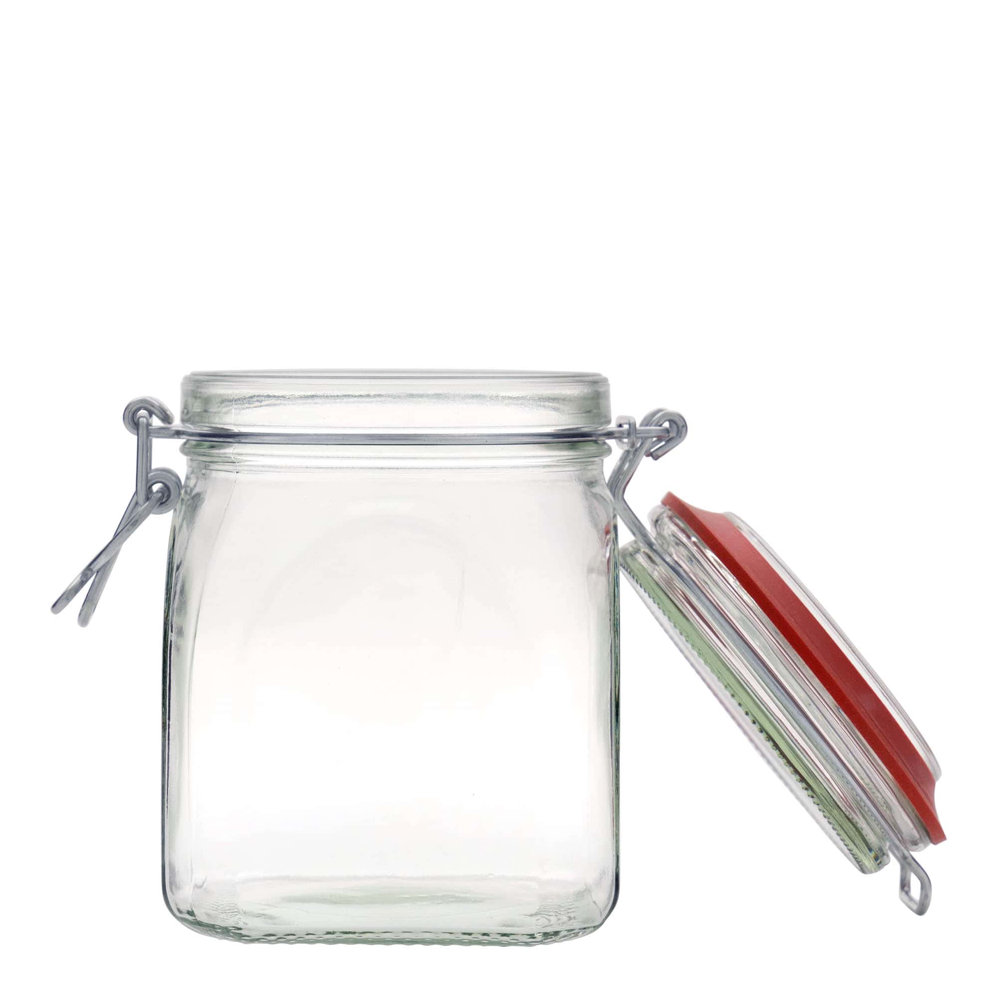 Bocal en verre à fermeture à levier 900 ml, carré, ouverture : fermeture à levier