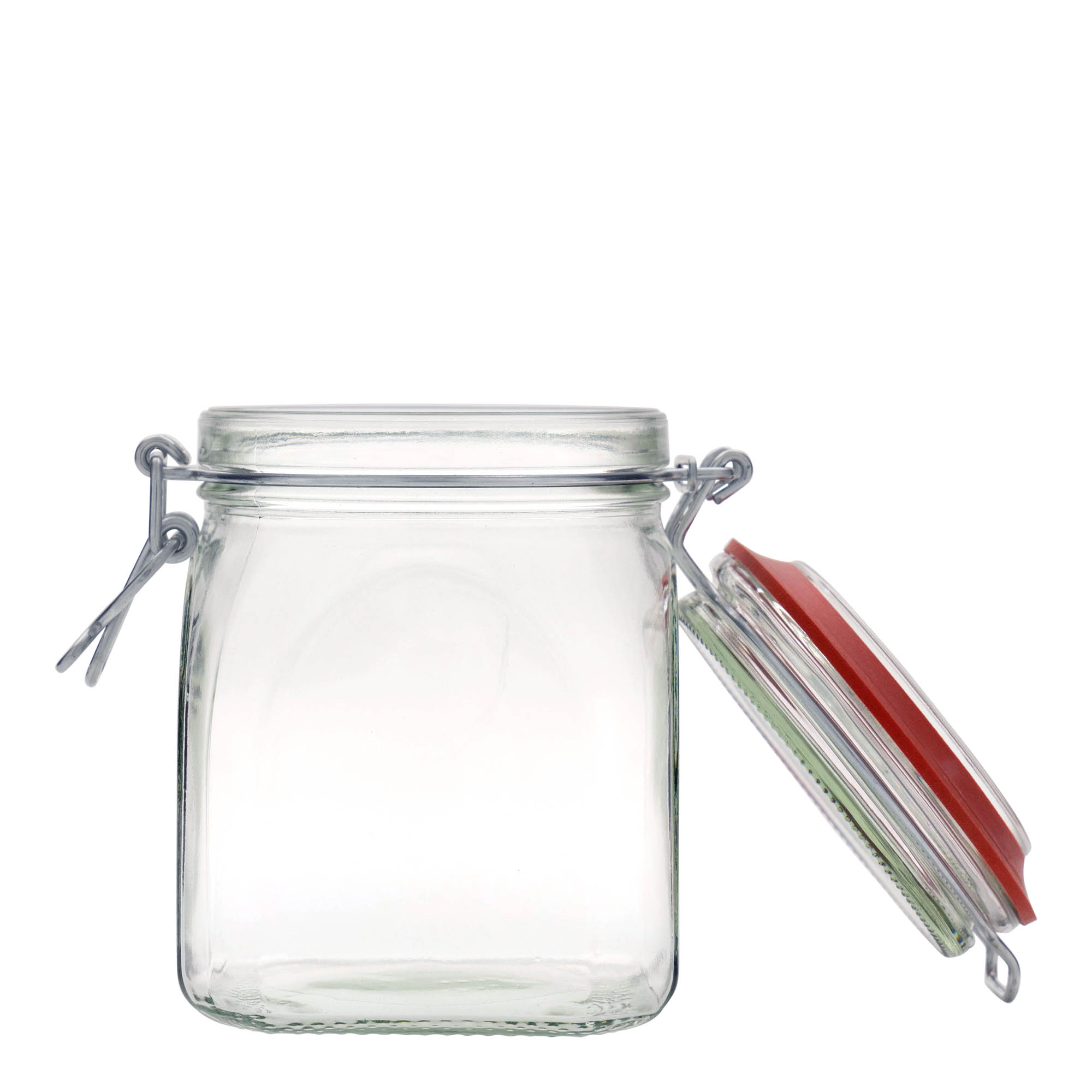 Bocal en verre à fermeture à levier 900 ml, carré, ouverture : fermeture à levier