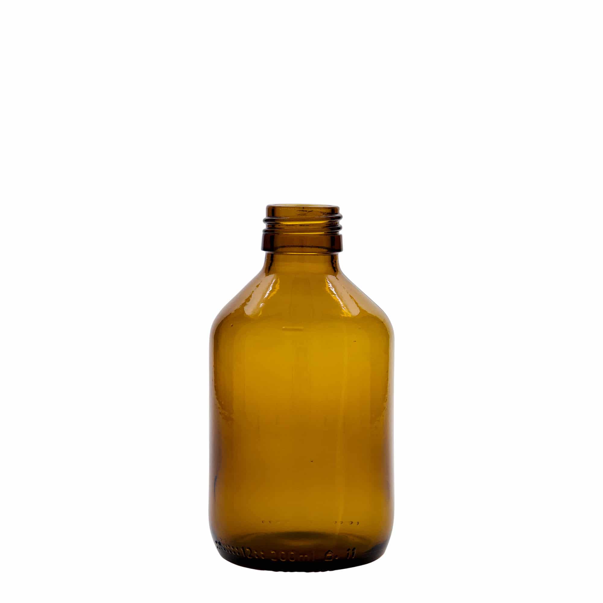 Flacon pharmaceutique 200 ml, brun, verre, bouchage: PP 28 Flacon pharmaceutique 200 ml, brun, verre, bouchage: PP 28