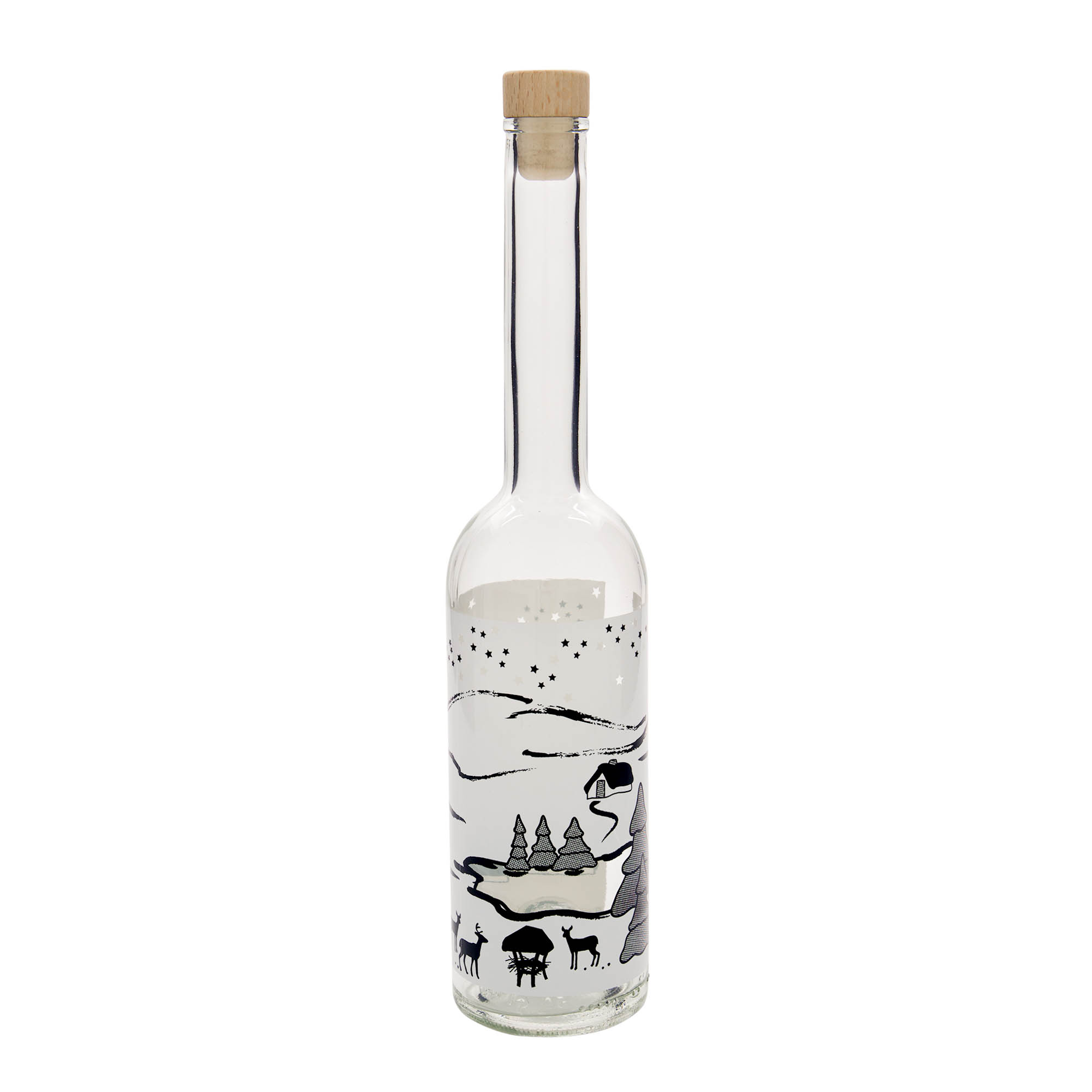 Bouteille en verre 500 ml « Opera », motif : Wintertraum-Bianco, ouverture : liège