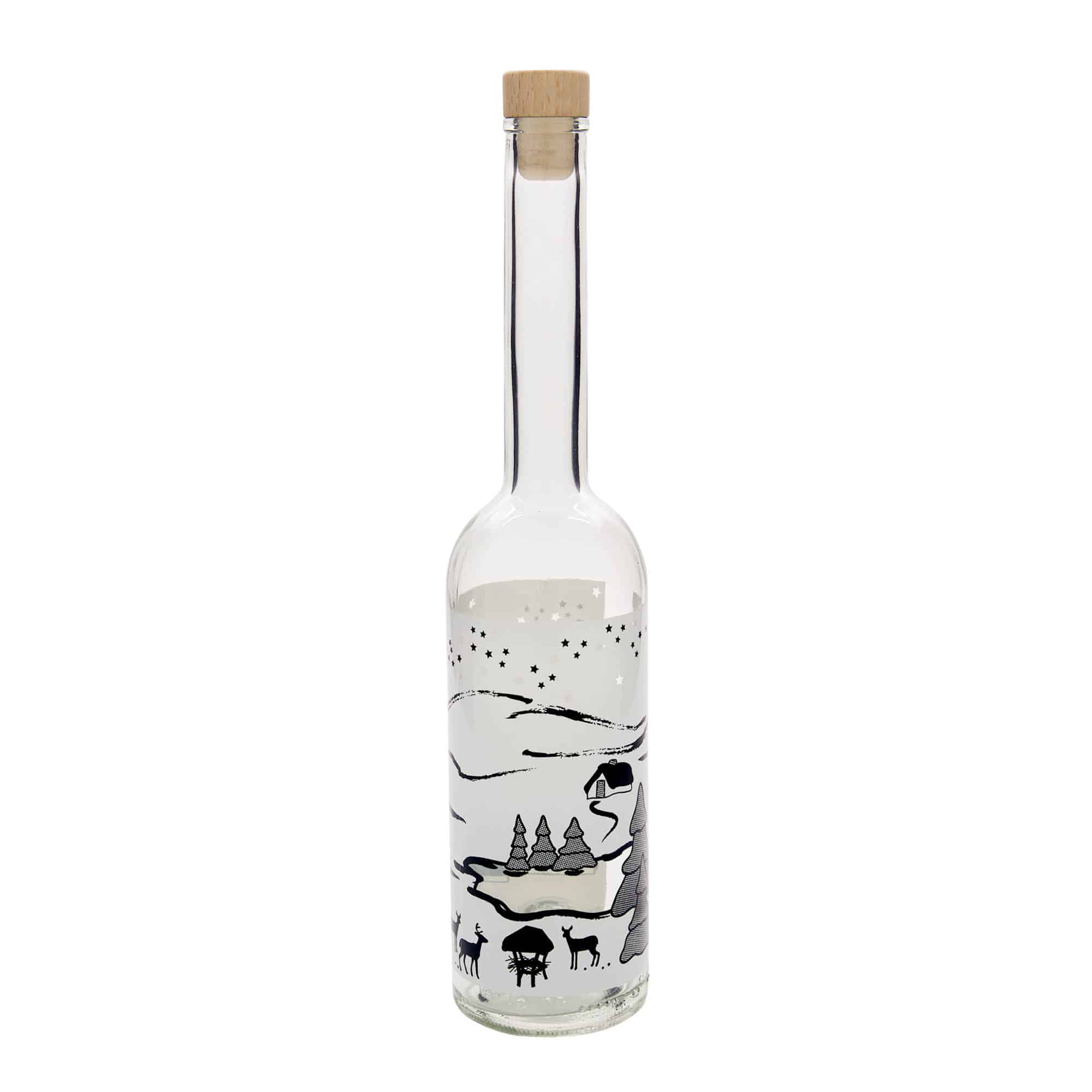 Bouteille en verre 500 ml « Opera », motif : Wintertraum-Bianco, ouverture : liège