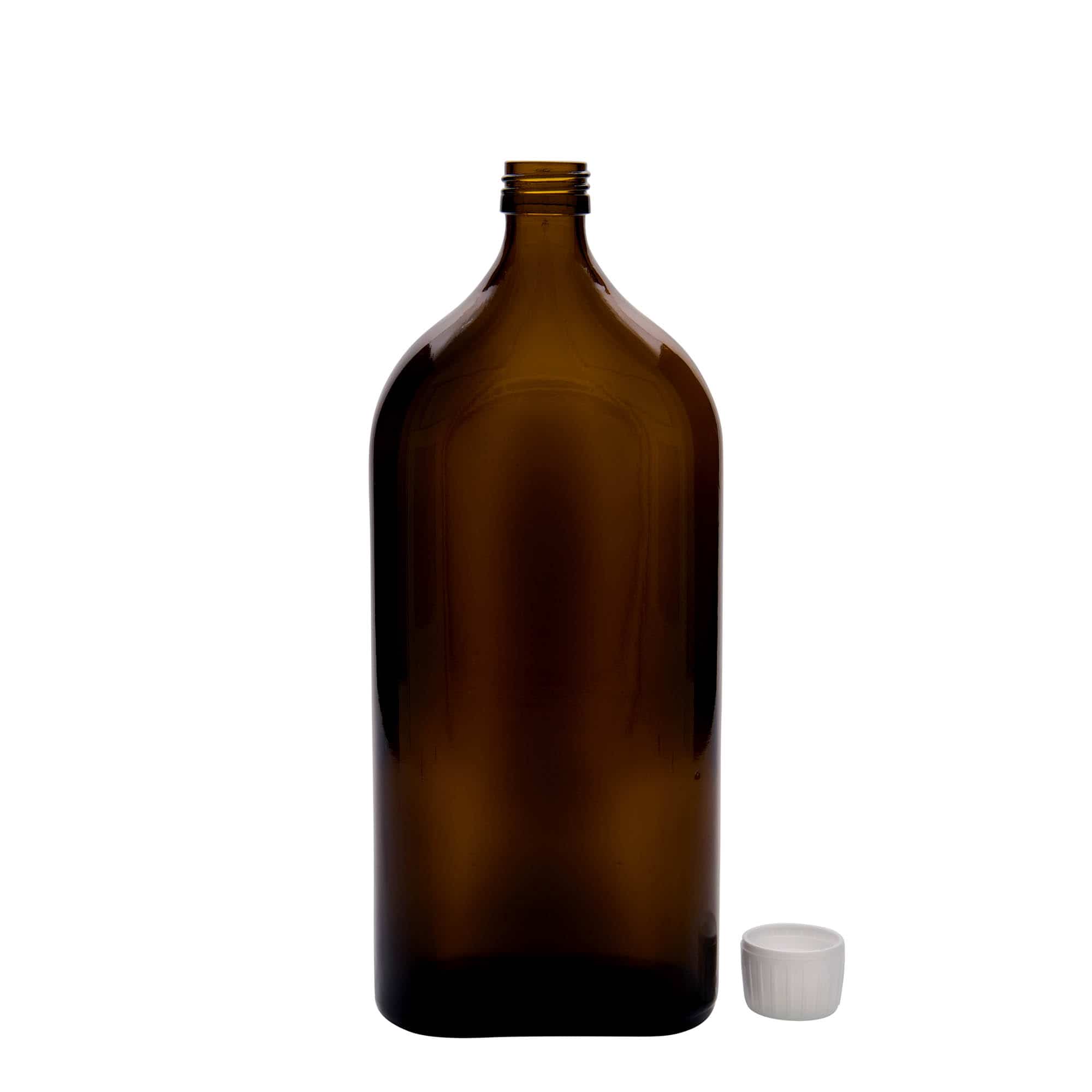 Flacon pharmaceutique Meplat 1 000 ml, ovale, verre, marron, bouchage: PP 28