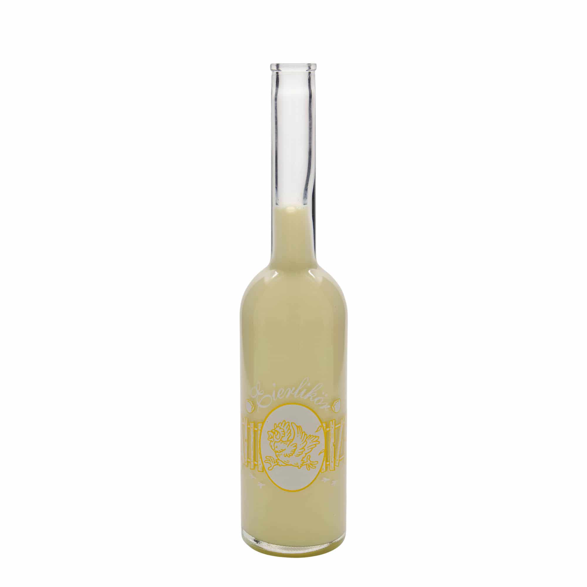 Bouteille en verre 500 ml 'Opera', motif : liqueur d'œuf, ouverture : bouchon en liège