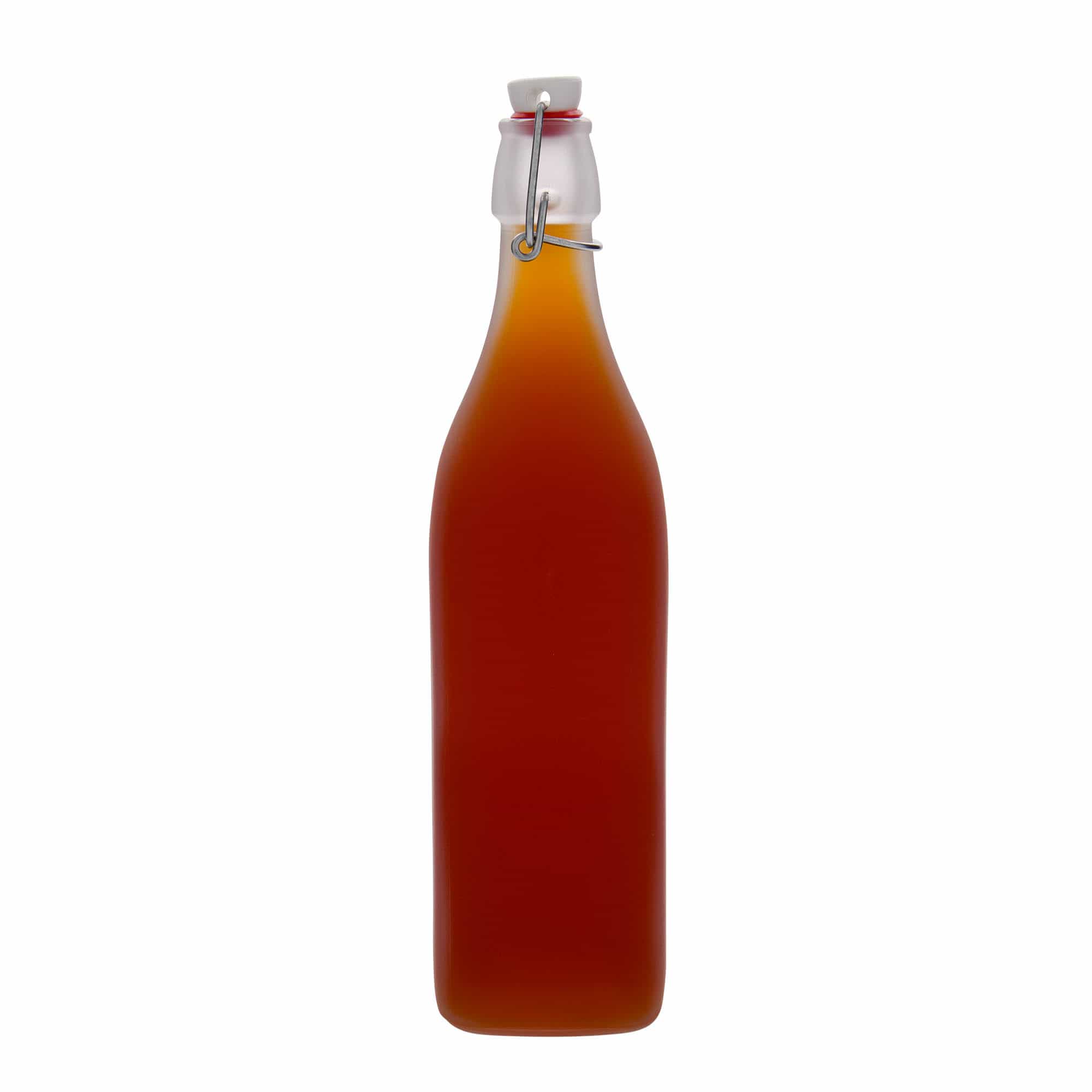 Bouteille en verre 1 000 ml 'Swing', carrée, givrée, ouverture : fermeture à levier
