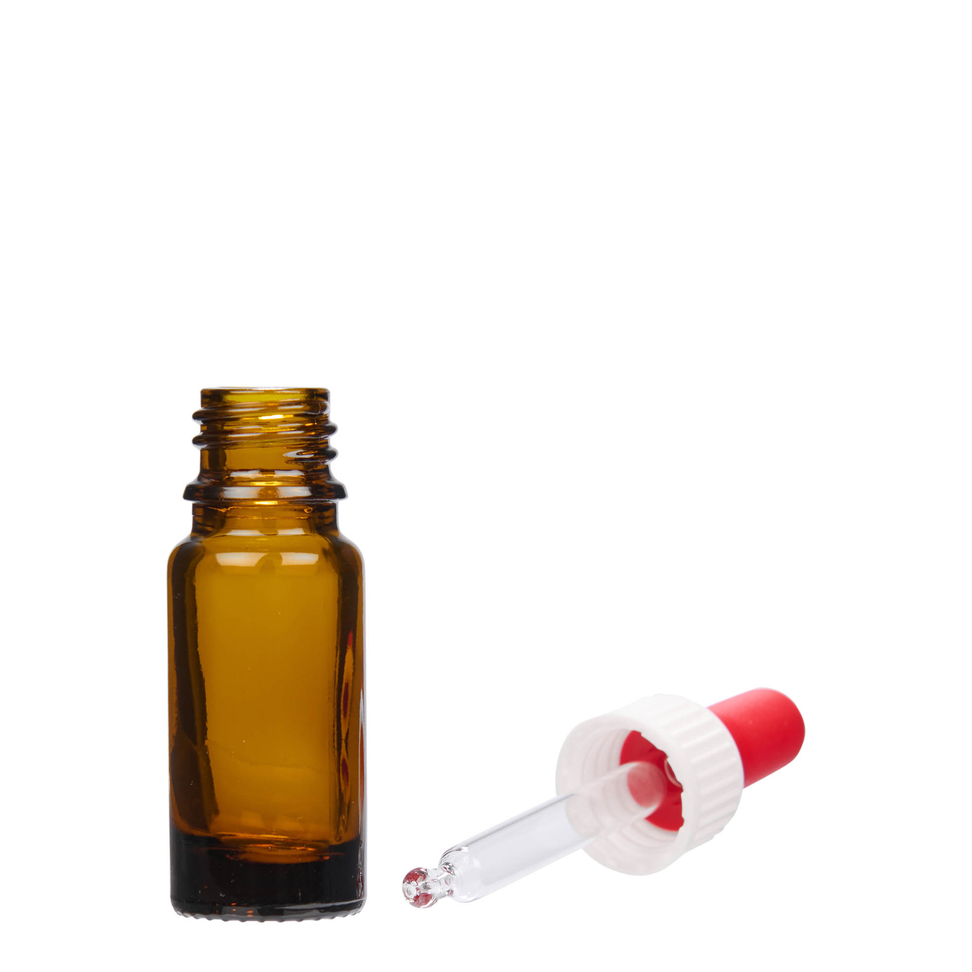 Flacon compte-gouttes médical 10 ml, verre, brun, embouchure : DIN 18