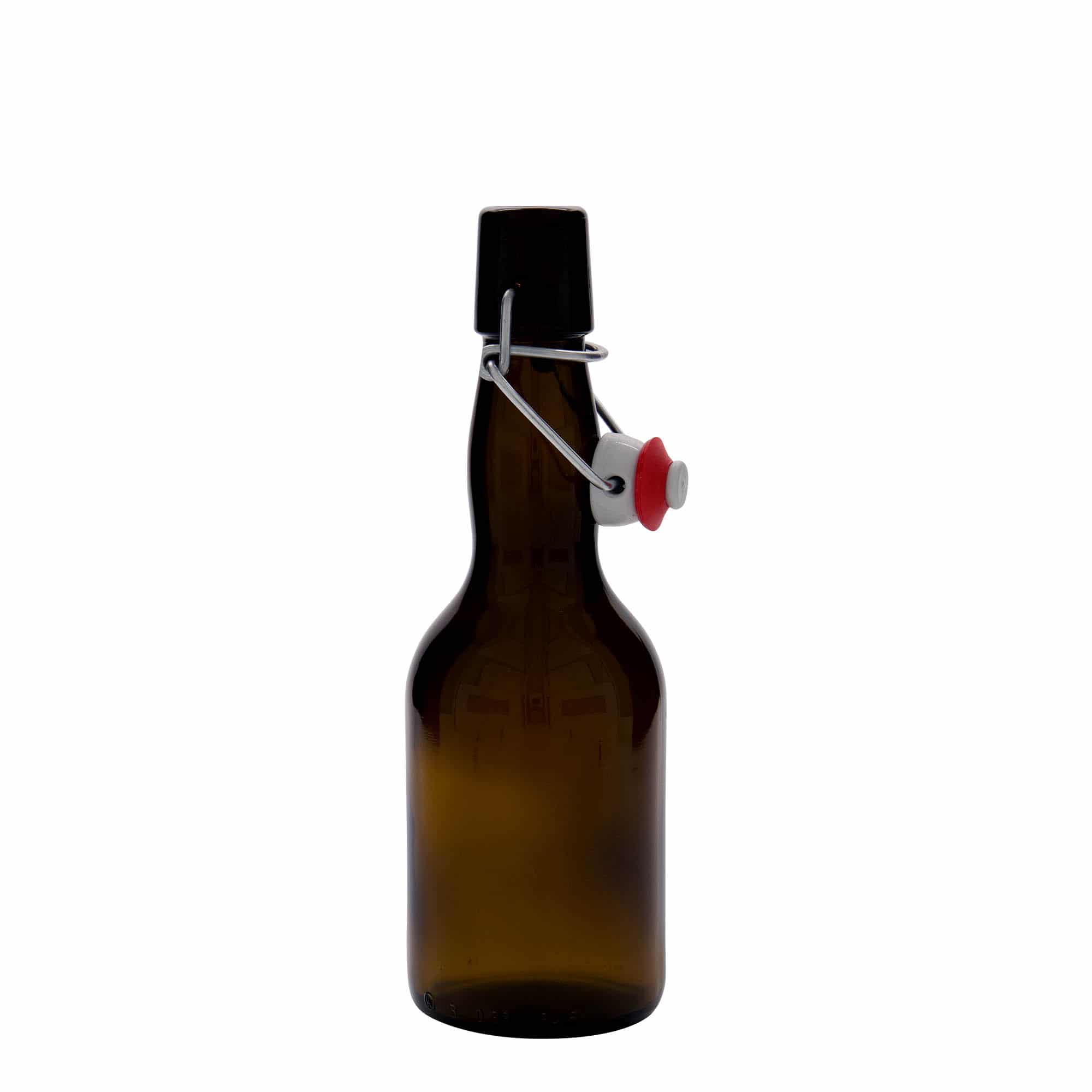 Bouteille de bière col large 330 ml, verre, brun, col : bouchon mécanique