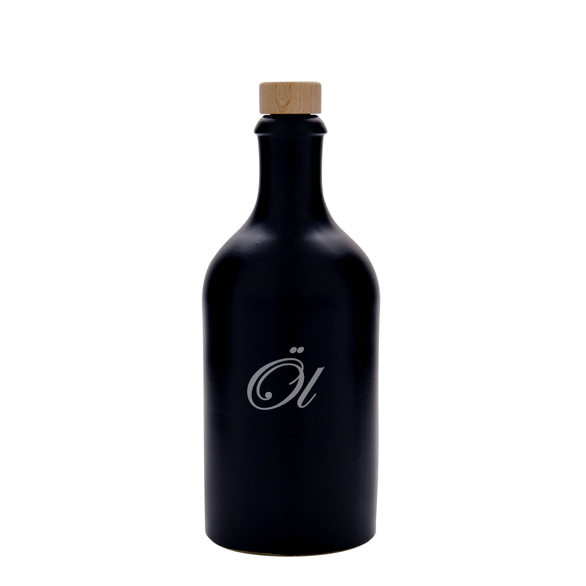 Cruche en terre cuite de 500 ml, motif : huile, grès, noir, ouverture : liège