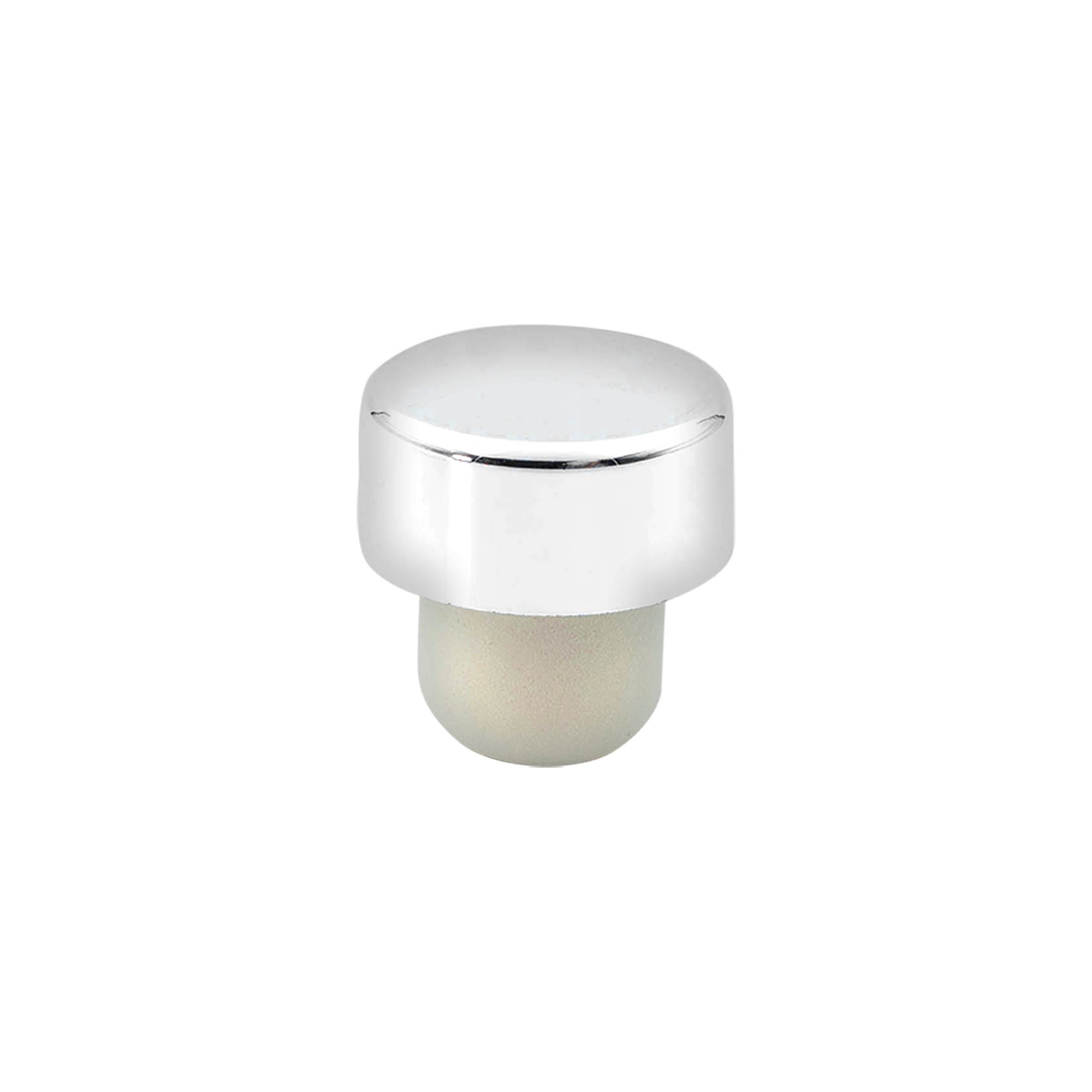 Bouchon à prise 19 mm, plastique, argenté, pour embouchure : liège Bouchon à prise 19 mm, plastique, argenté, pour embouchure : liège