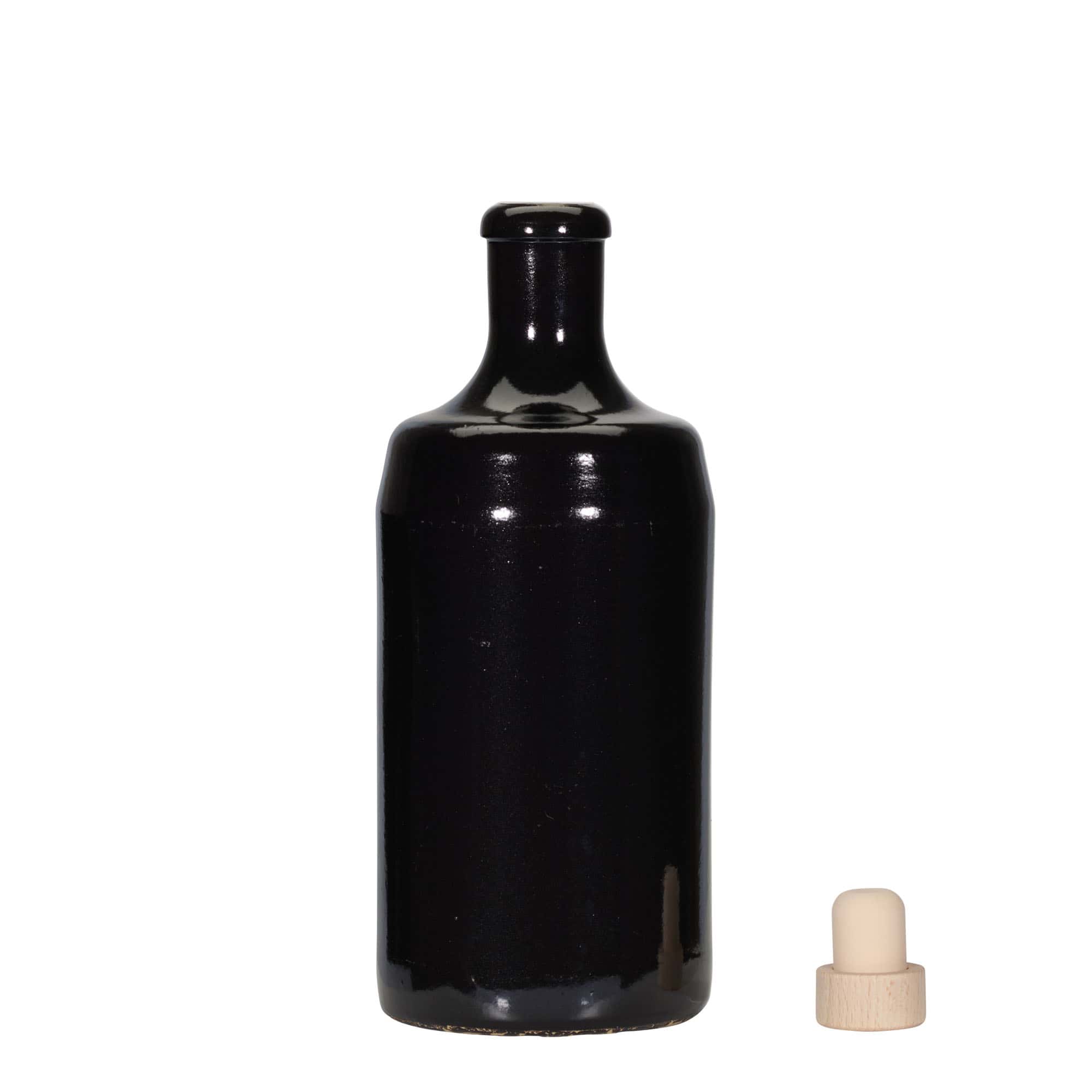 Cruche en grès 700 ml 'Calvados, grès, noir, ouverture : liège'