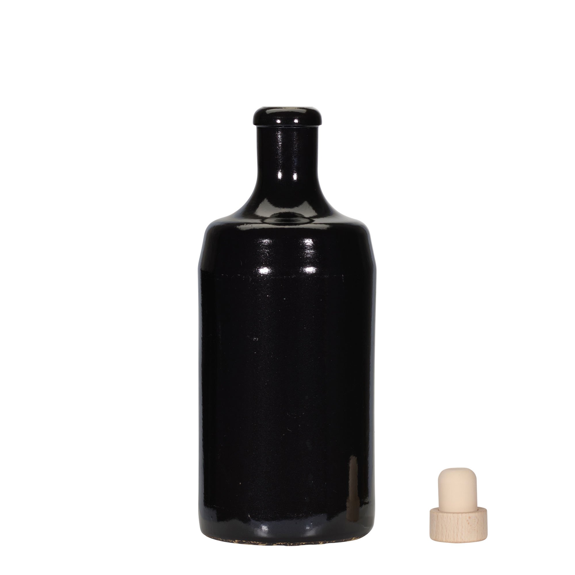 Cruche en grès 700 ml 'Calvados, grès, noir, ouverture : liège'