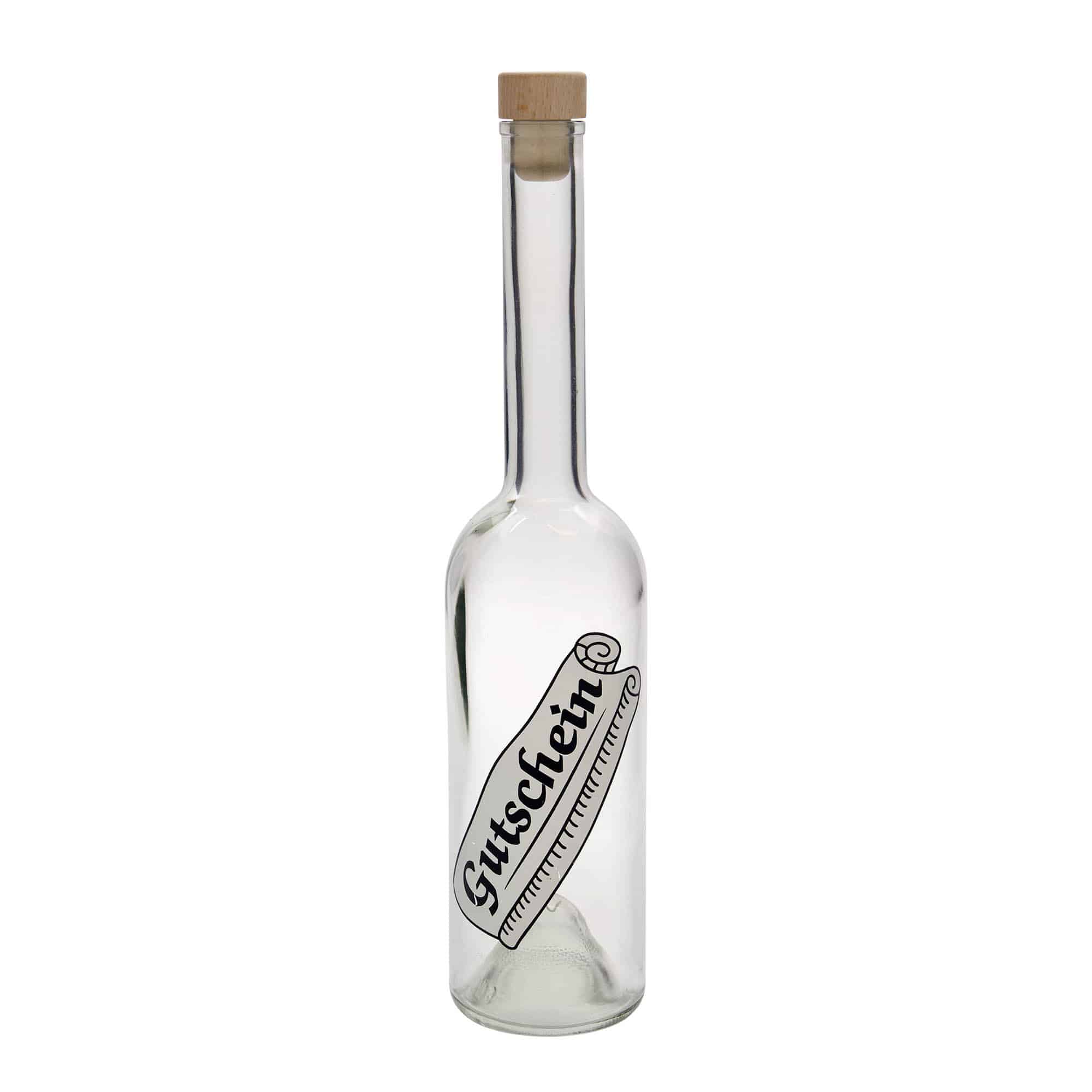 Bouteille en verre 500 ml 'Opera', motif : bon cadeau, ouverture : bouchon en liège
