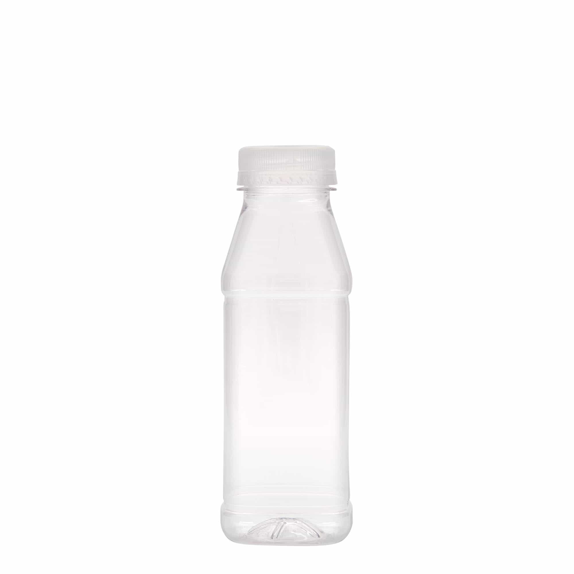 Bouteille PET 330 ml « Milk and Juice Carré », carrée, plastique, ouverture : 38 mm