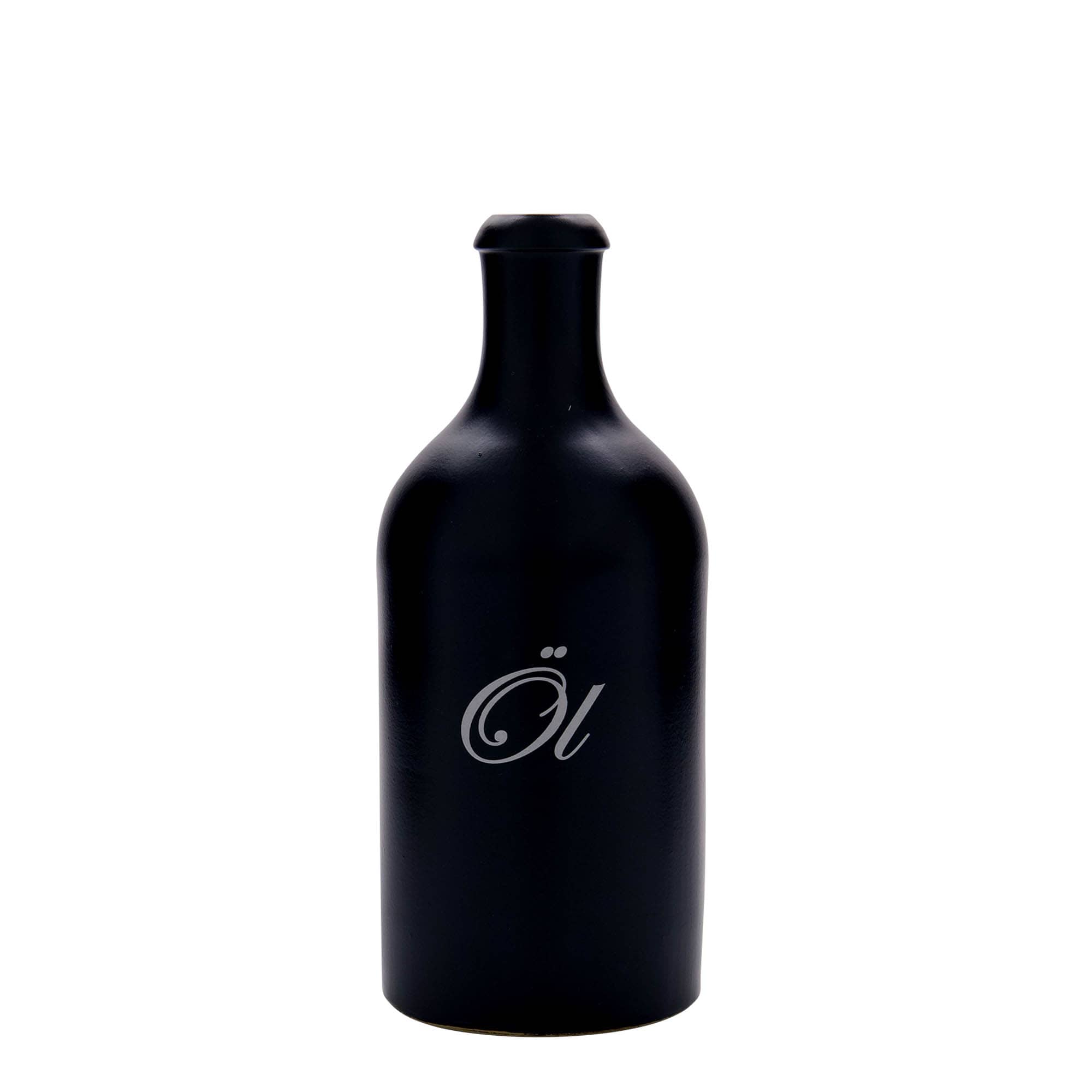 Cruche en terre cuite de 500 ml, motif : huile, grès, noir, ouverture : liège