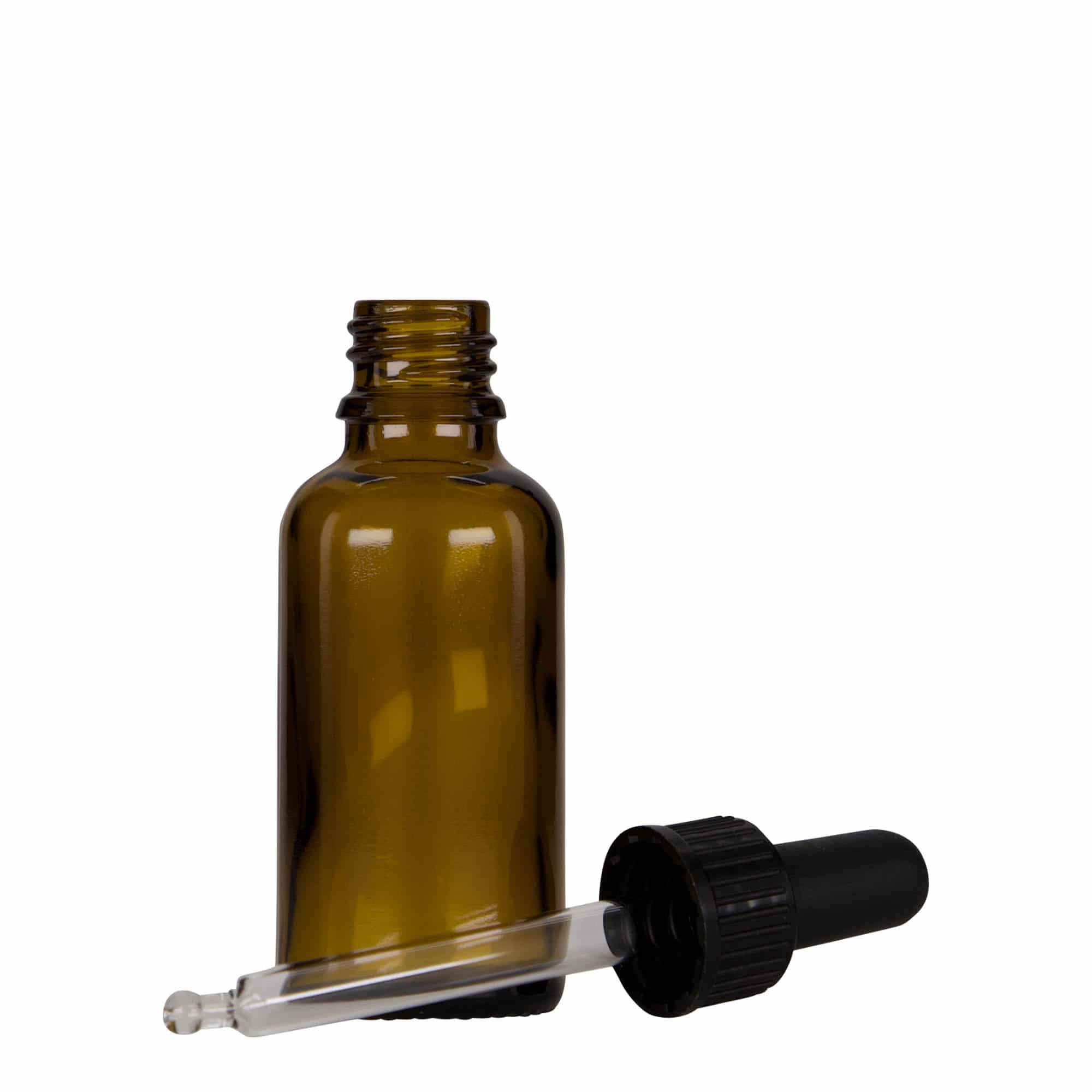 Flacon compte-gouttes médical 30 ml, verre, marron-noir, bouchage: DIN 18