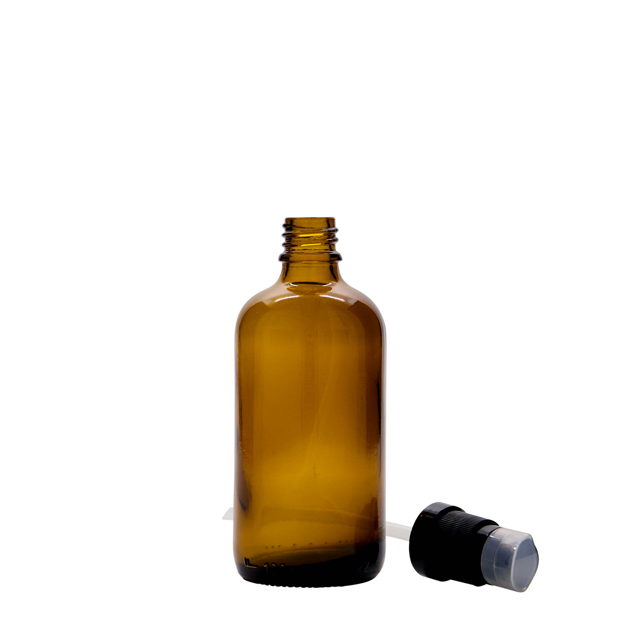 Flacon médical de 100 ml avec pompe lotion, verre, brun, ouverture : DIN 18