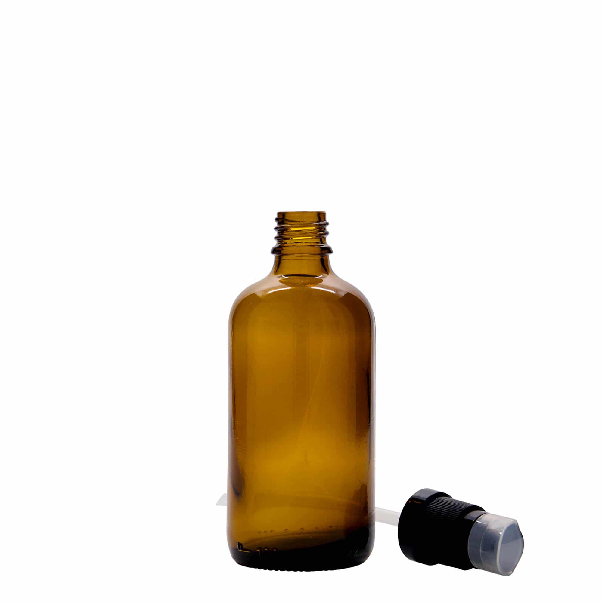 Flacon médical de 100 ml avec pompe lotion, verre, brun, ouverture : DIN 18