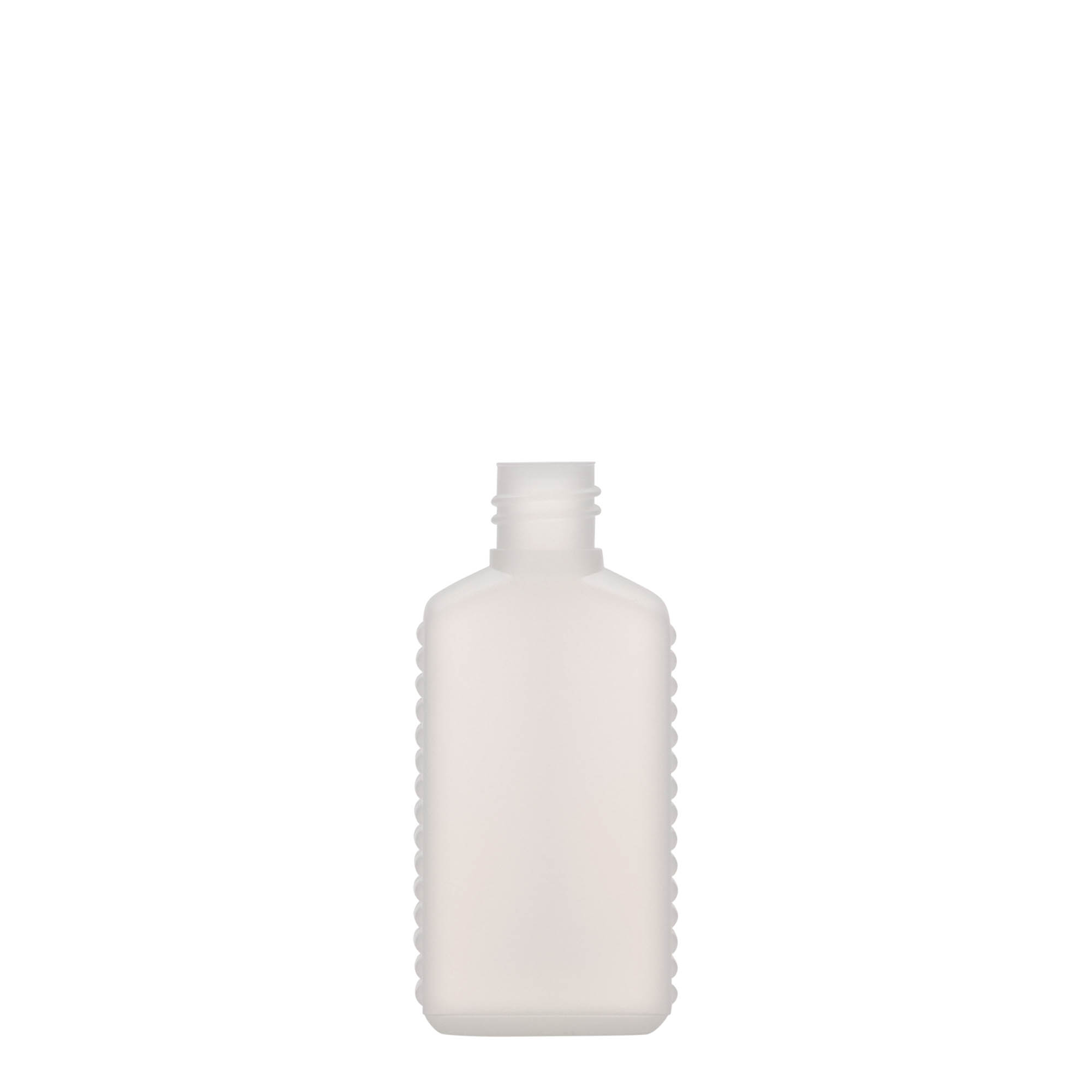 Bouteille bidon 50 ml col étroit, rectangulaire, plastique HDPE, naturel, ouverture : DIN 18