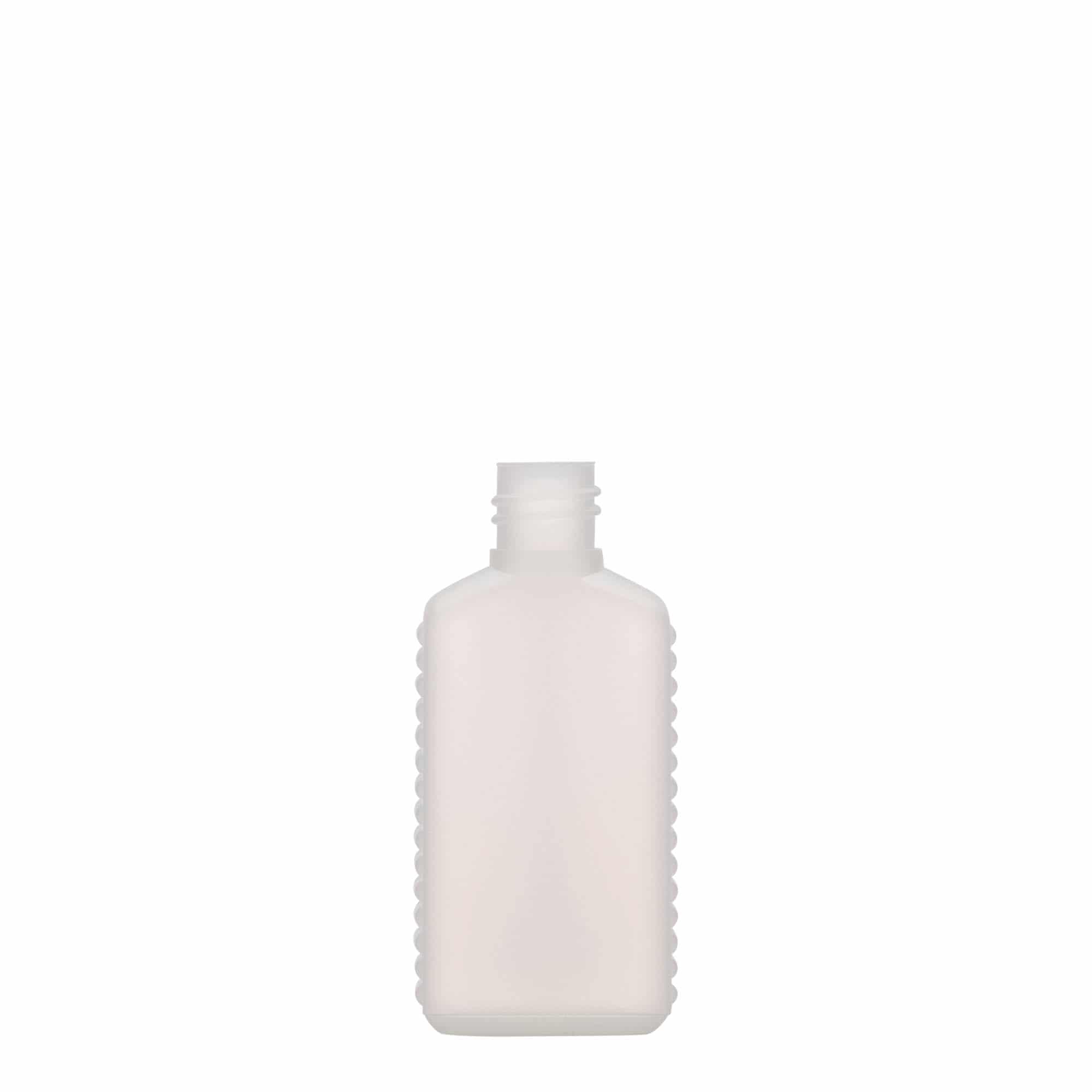 Bouteille bidon 50 ml col étroit, rectangulaire, plastique HDPE, naturel, ouverture : DIN 18