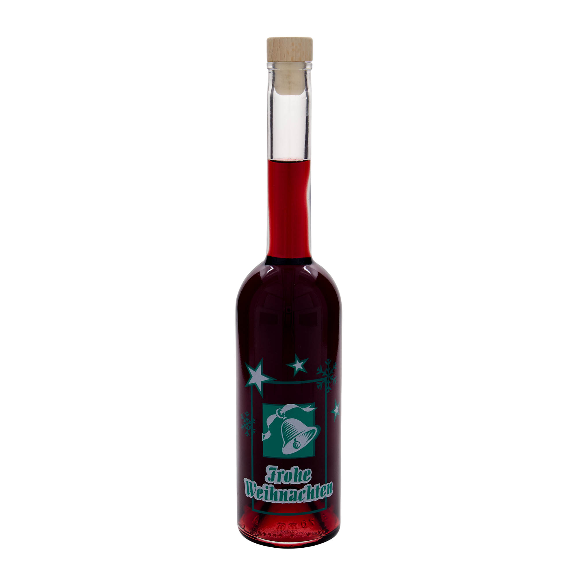 Bouteille en verre 500 ml 'Opera', motif : Joyeux Noël, ouverture : bouchon en liège Bouteille en verre 500 ml 'Opera', motif : Joyeux Noël, ouverture : bouchon en liège