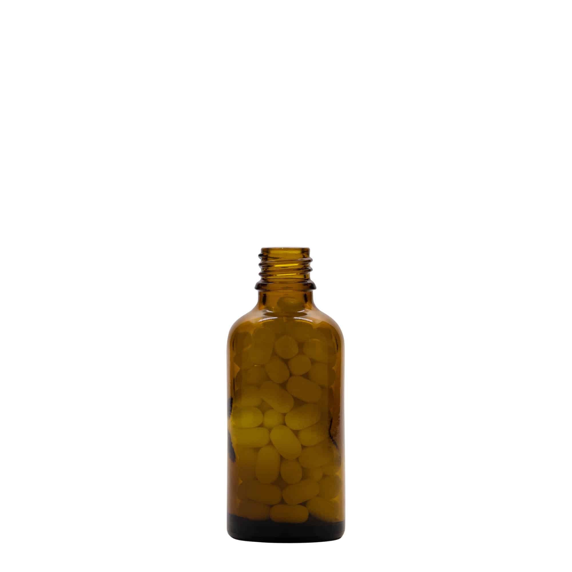 Flacon pharmaceutique 50 ml, verre, brun, col : DIN 18