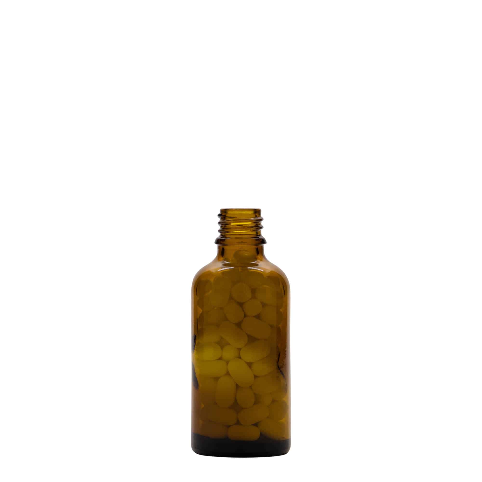 Flacon pharmaceutique 50 ml, verre, brun, bouchage: DIN 18