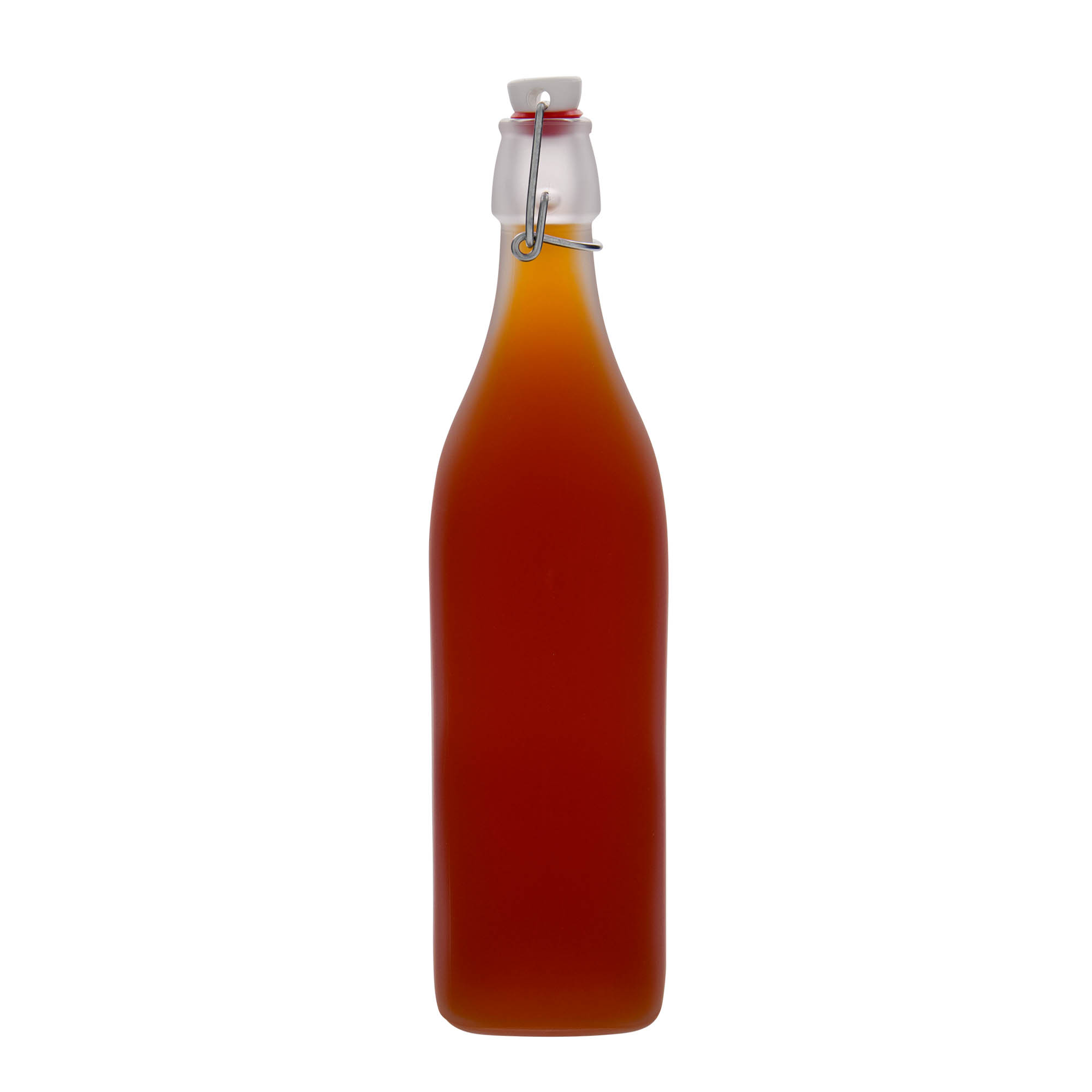 Bouteille en verre 1 000 ml 'Swing', carrée, givrée, ouverture : fermeture à levier Bouteille en verre 1 000 ml 'Swing', carrée, givrée, ouverture : fermeture à levier