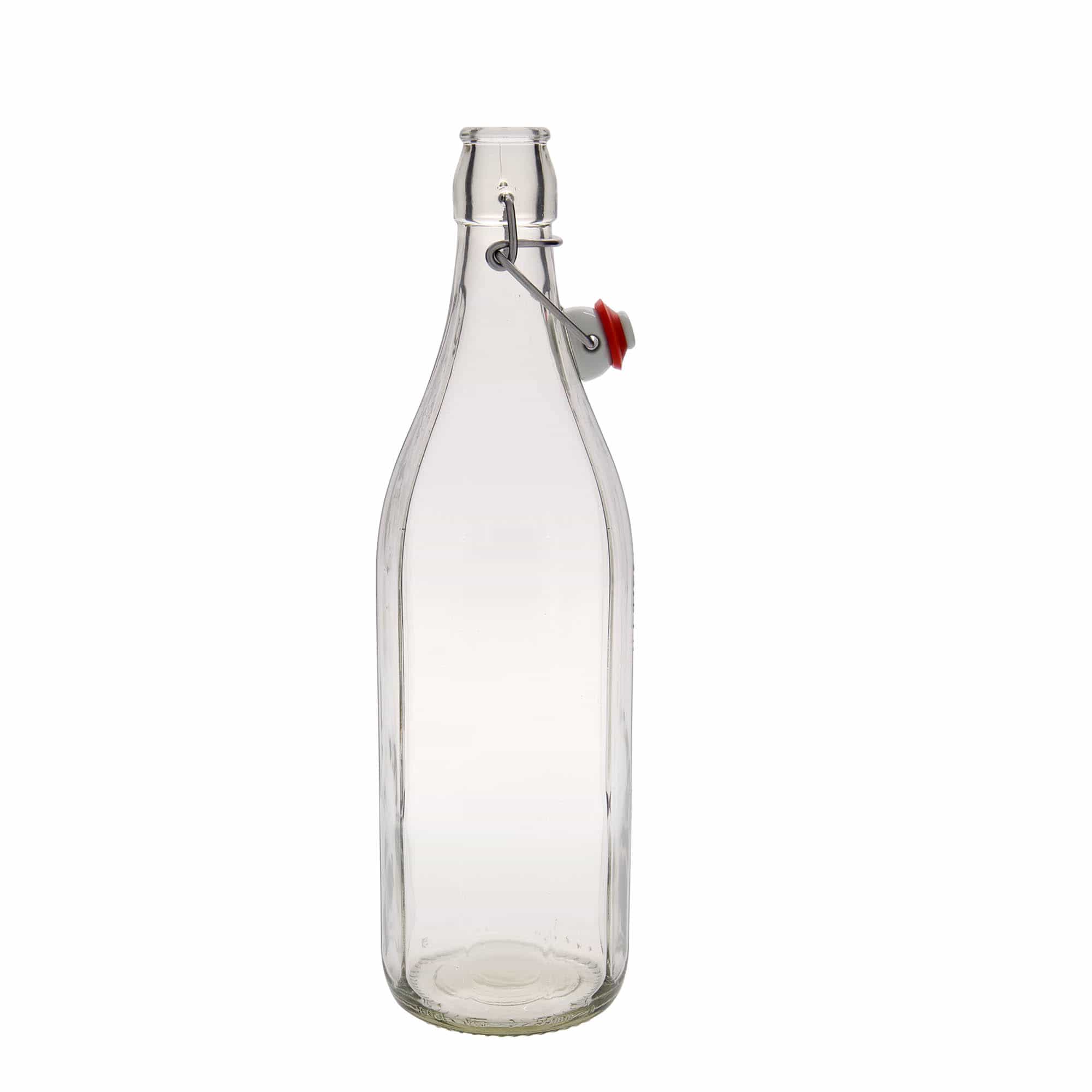Bouteille en verre 1.000 ml 'Bravo' #, à dix pans, ouverture : fermeture à bascule