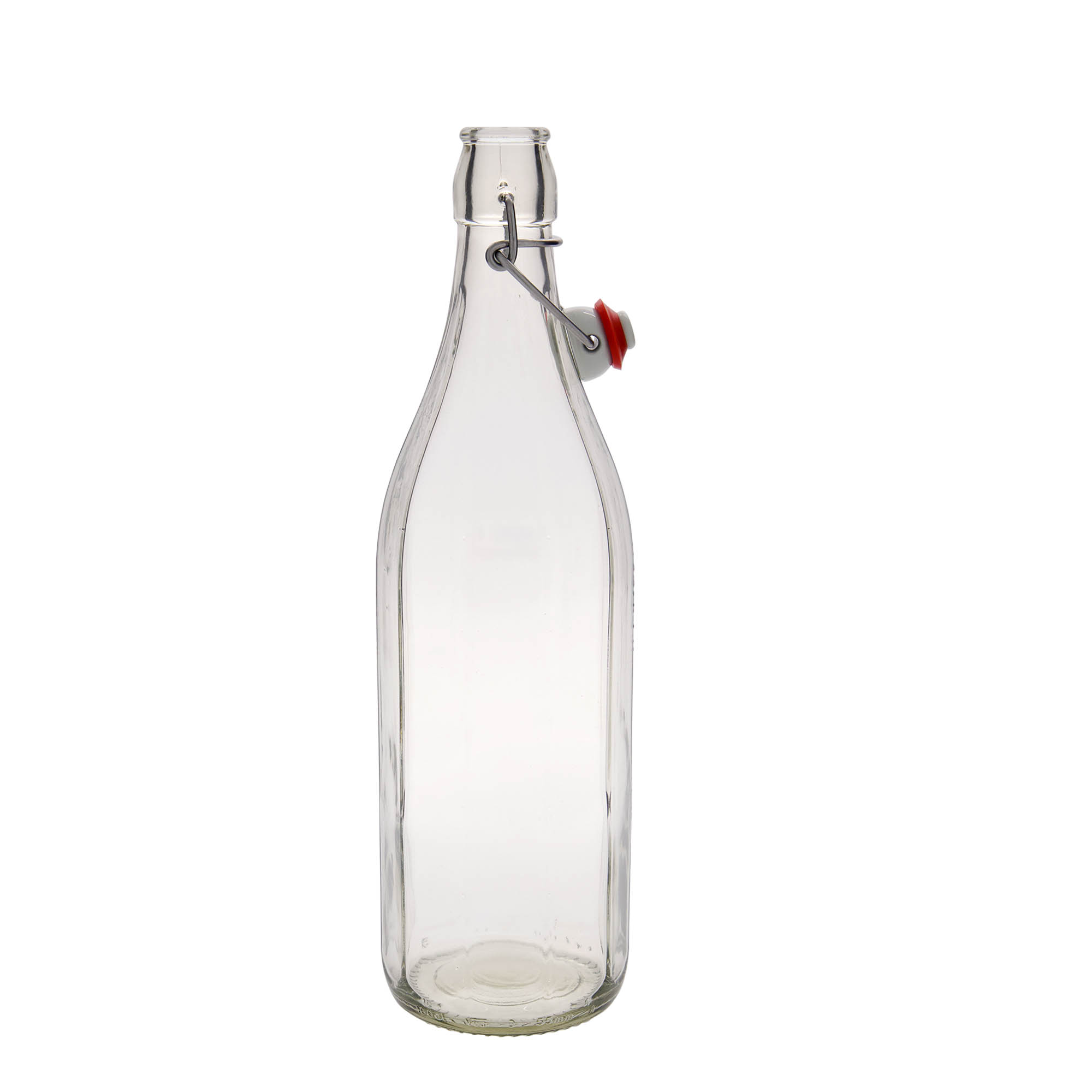 Bouteille en verre 1.000 ml « Bravo », à dix pans, ouverture : fermeture à bascule