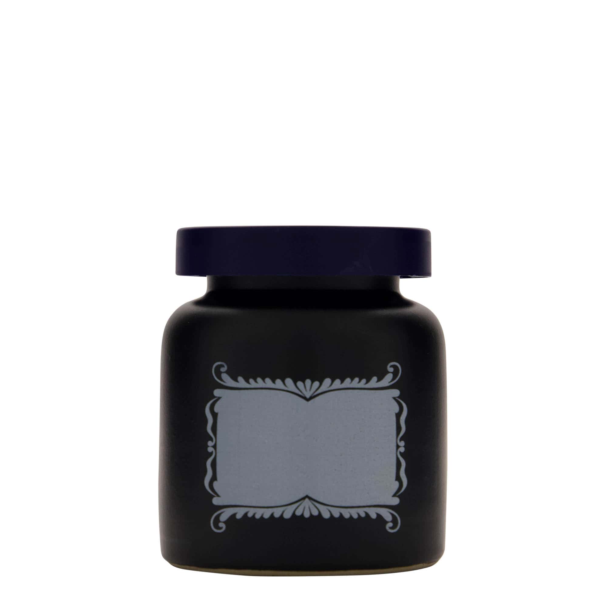 Pot en grès 270 ml , motif : champ d’étiquette, céramique, noir, col : couvercle cloche