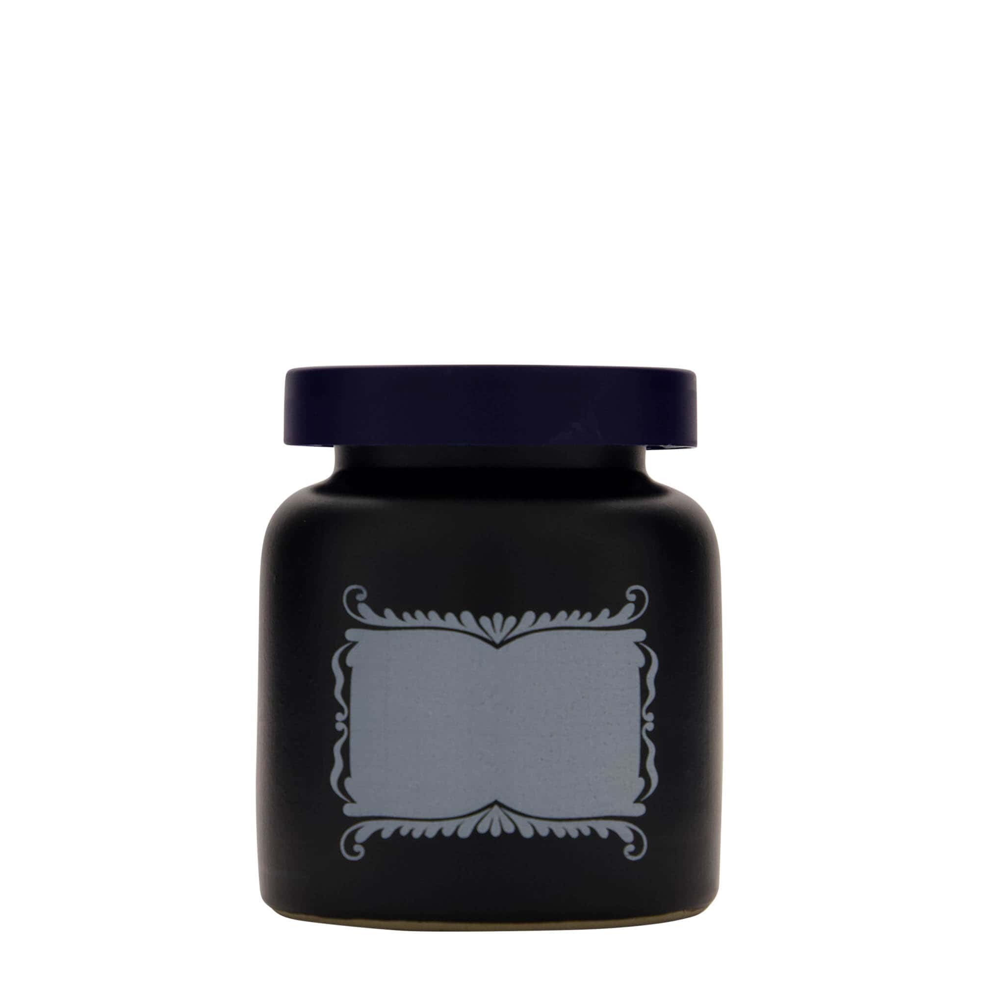 Pot en grès 270 ml, motif : champ d’étiquette, céramique, noir, ouverture : couvercle à emboîtement