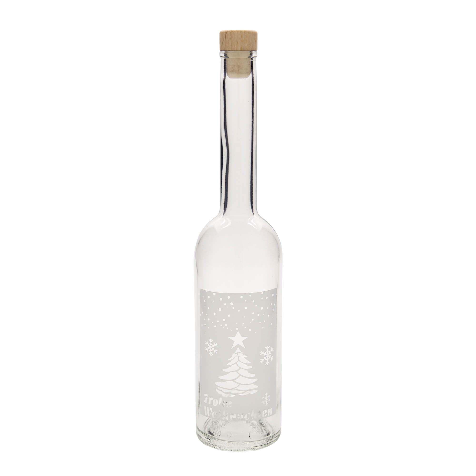 Bouteille en verre de 500 ml « Opera », motif : Noël blanc, ouverture : bouchon en liège Bouteille en verre de 500 ml « Opera », motif : Noël blanc, ouverture : bouchon en liège