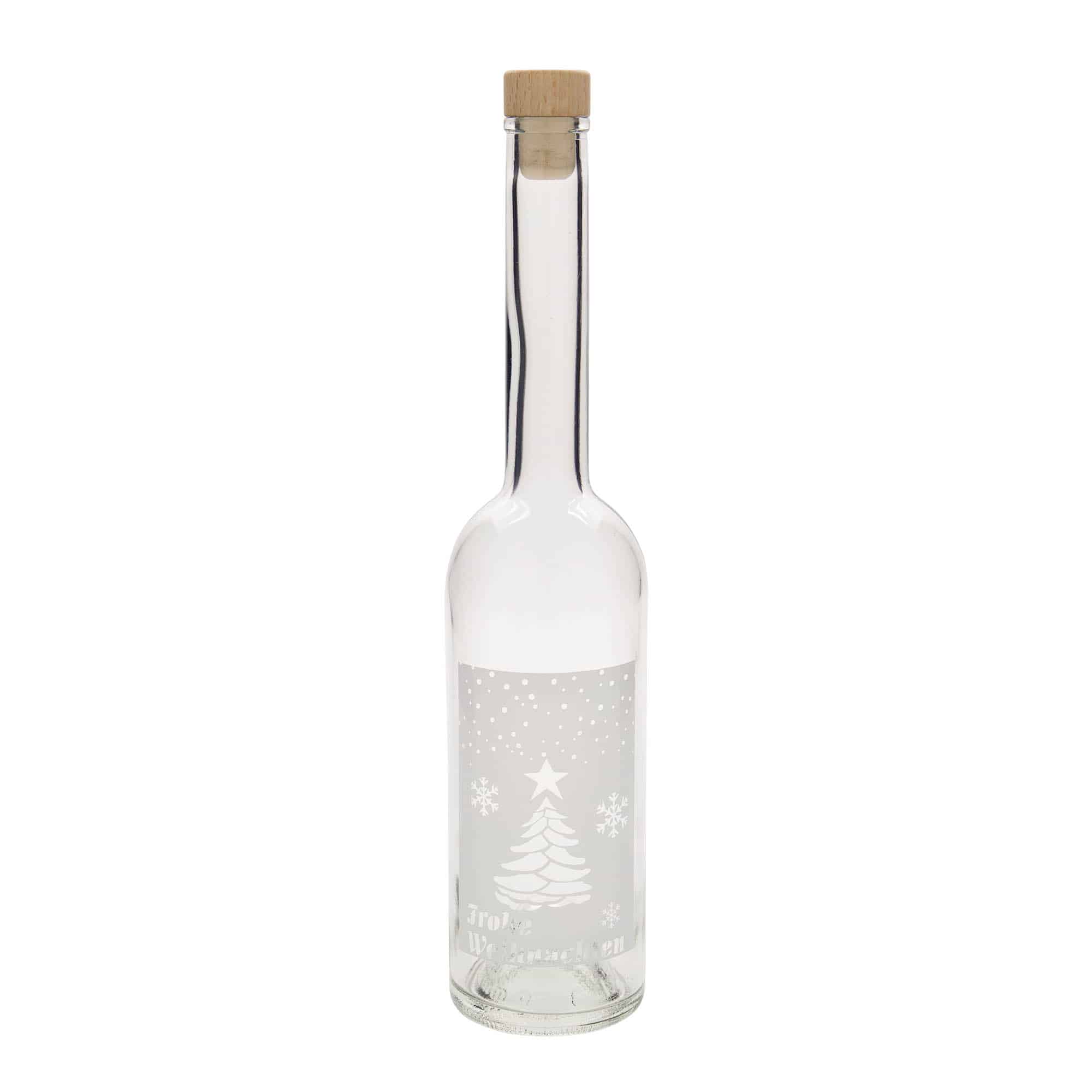 Bouteille en verre de 500 ml « Opera », motif : Noël blanc, ouverture : bouchon en liège