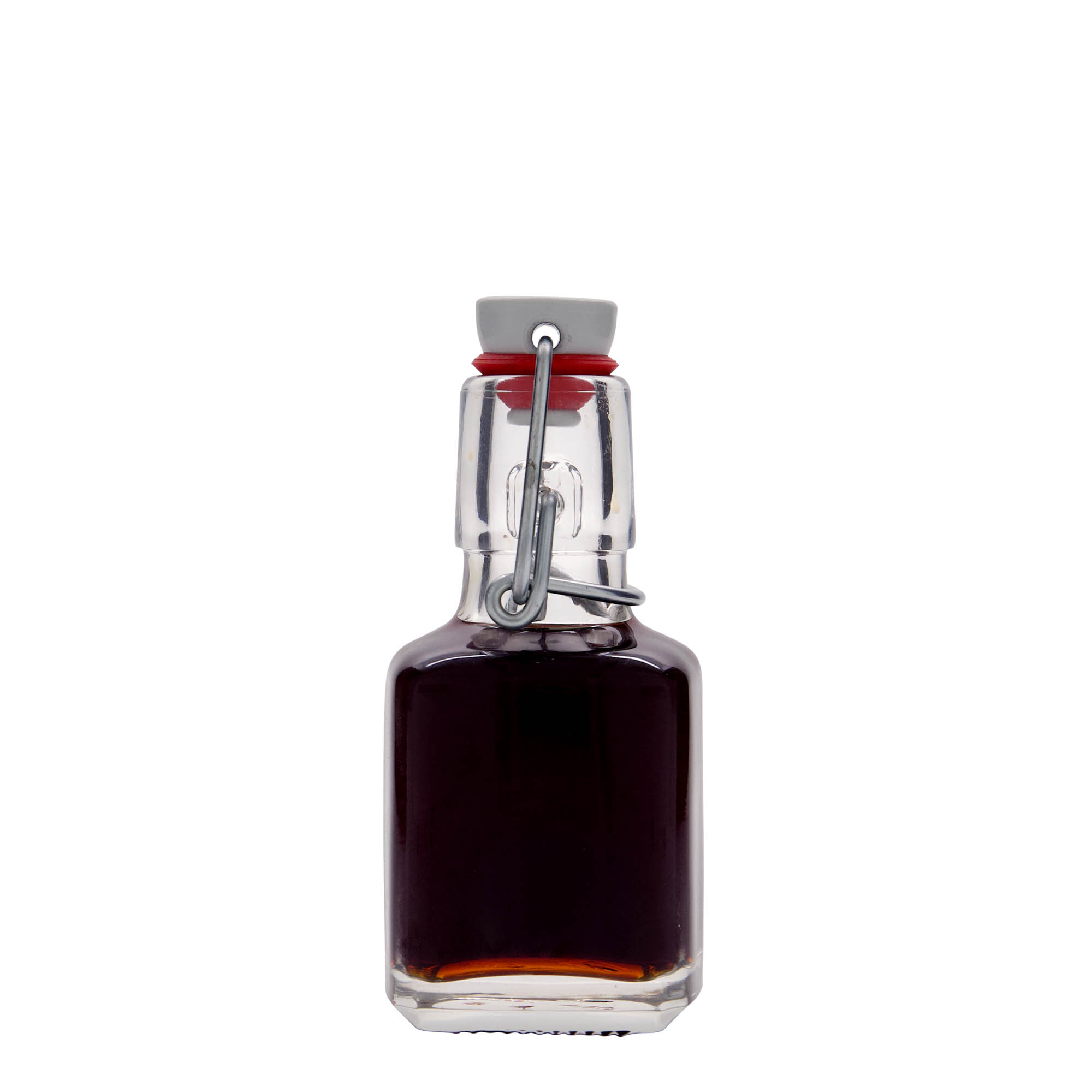 Flacon en verre 100 ml 'Kubica', carré, ouverture : fermeture à bascule Flacon en verre 100 ml 'Kubica', carré, ouverture : fermeture à bascule