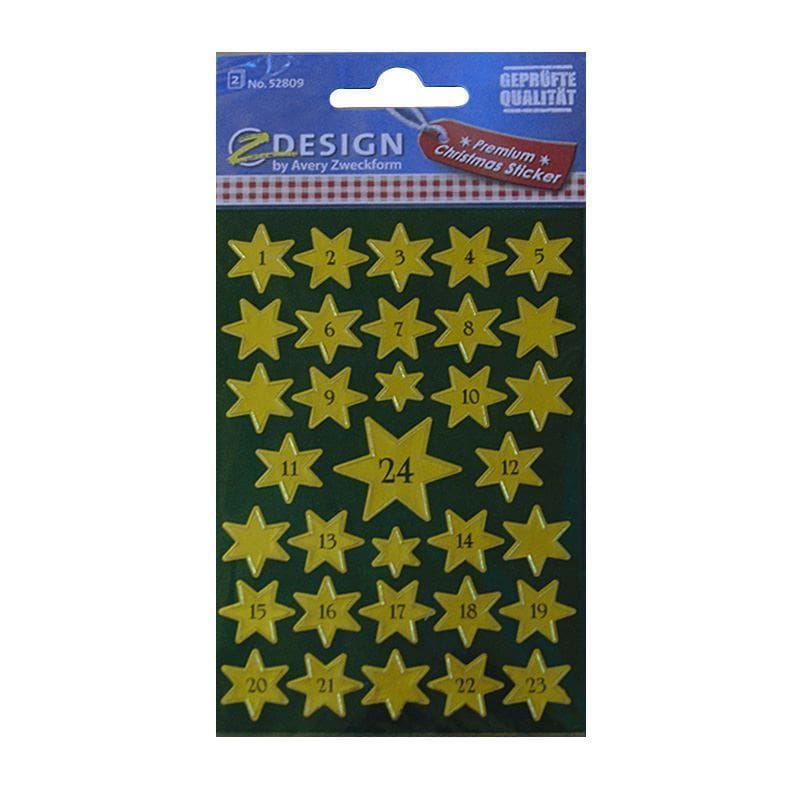 Autocollants Zweckform 'Calendrier de l'Avent 1-24', papier, doré